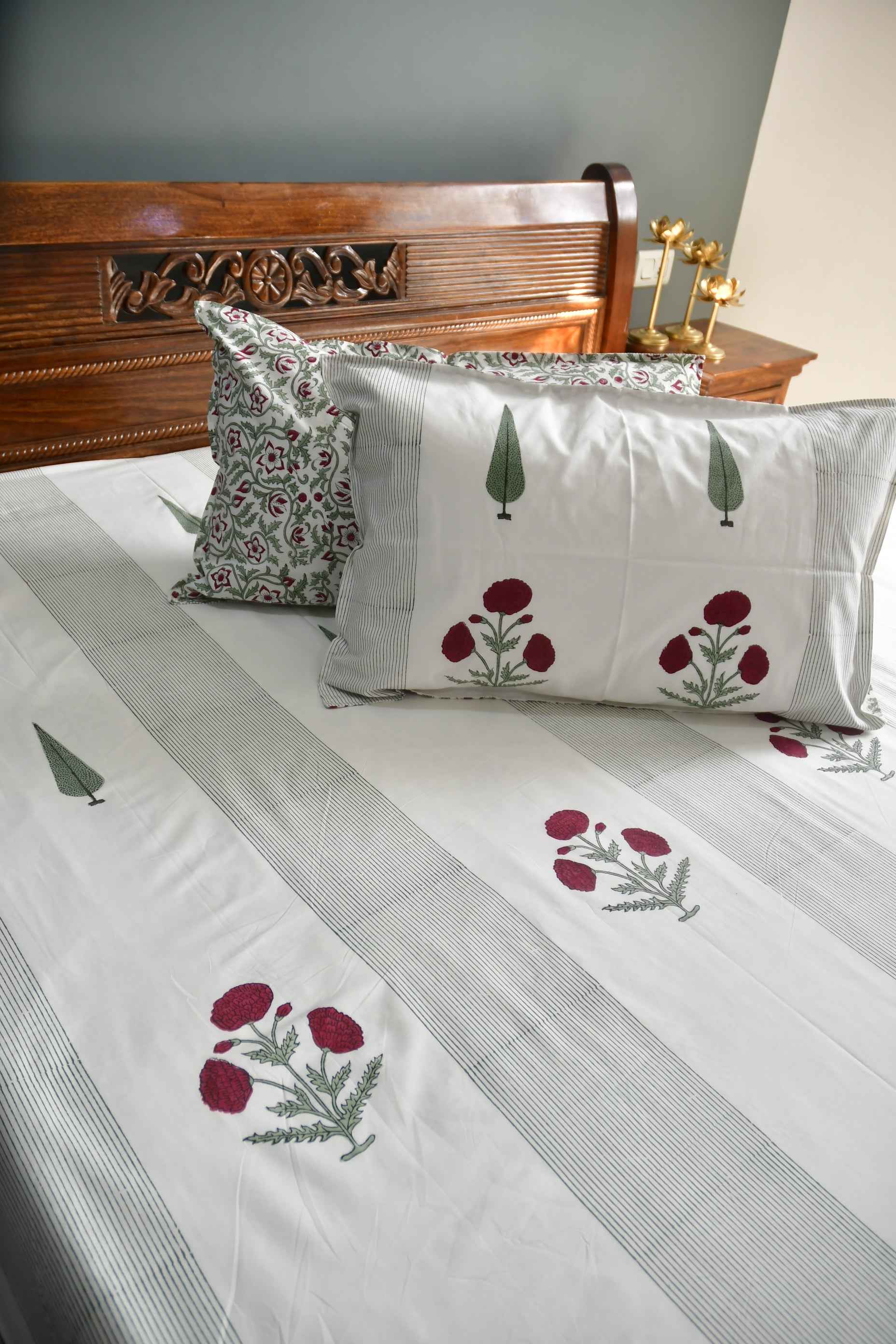 Luxurious Red Poppy Bedsheet | Hand-Blocked