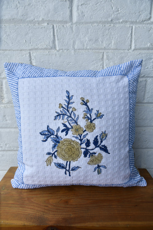 Royal blue HandBlock cotton cushion w