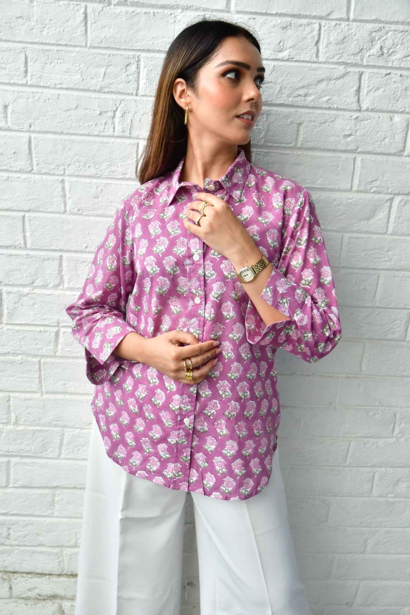 Light Mauve Floral Cotton Shirt