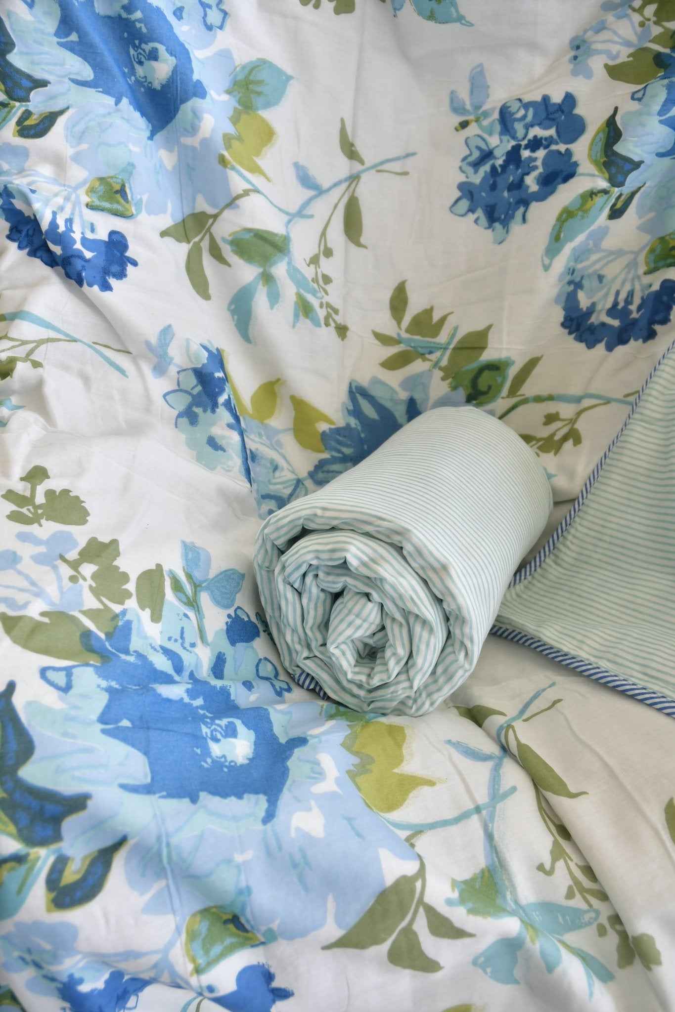 Blue Floral Print Reversible Cotton Dohar