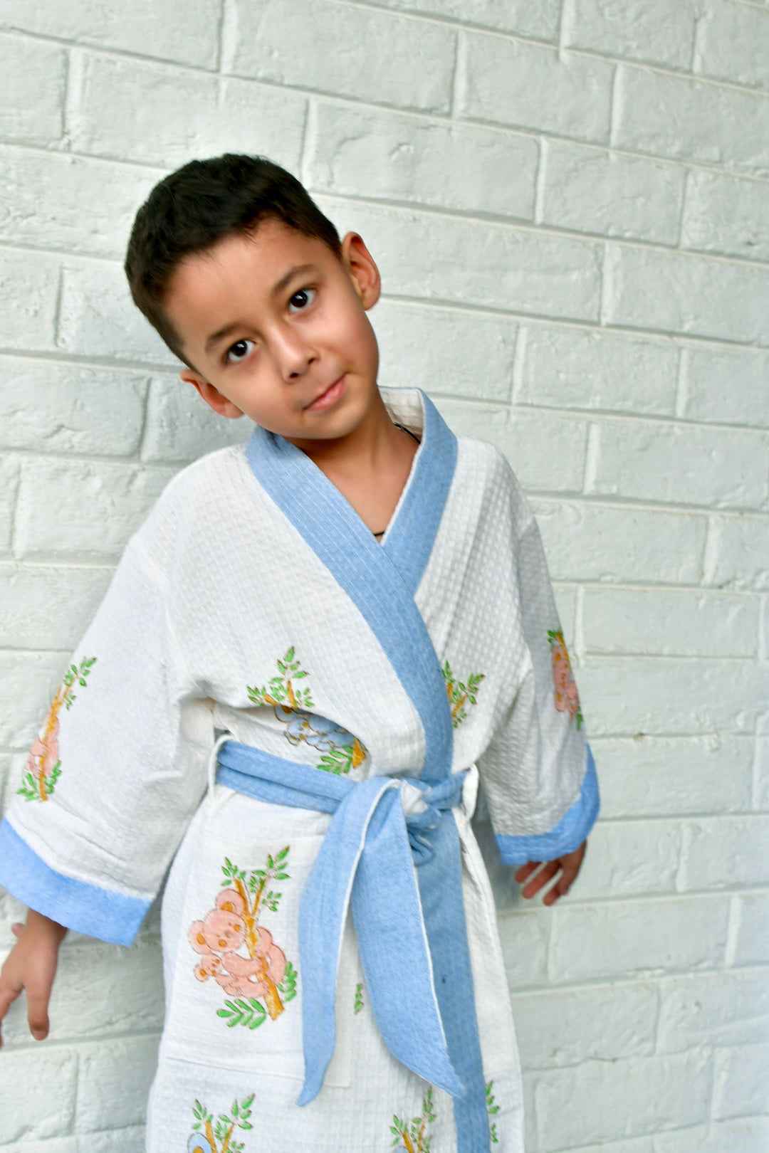 Kids HandBlock Premium Waffle Cotton Bathrobe Koala Bear Pattern