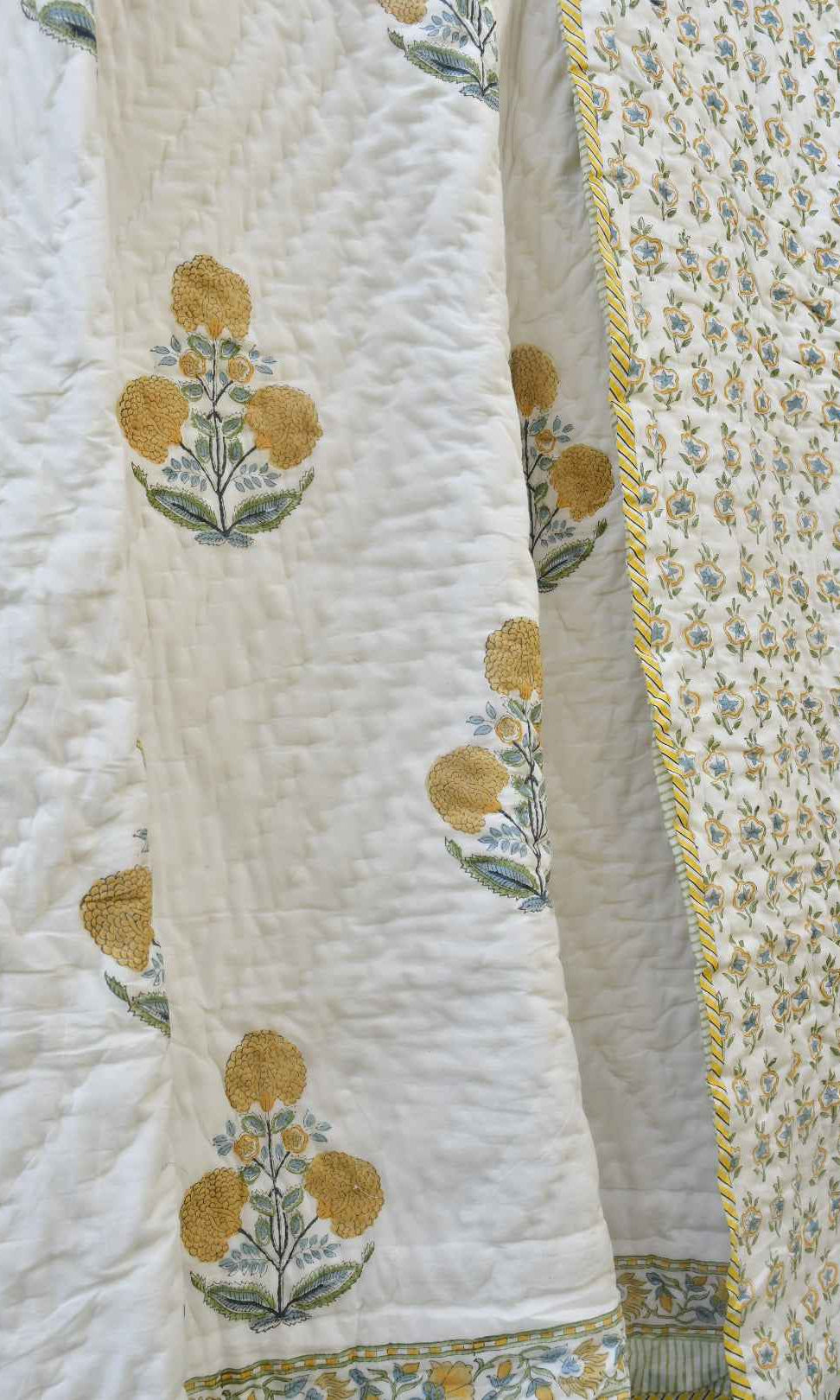 Cotton Quilt Hand Block Bedding Set – Yellow Marigold