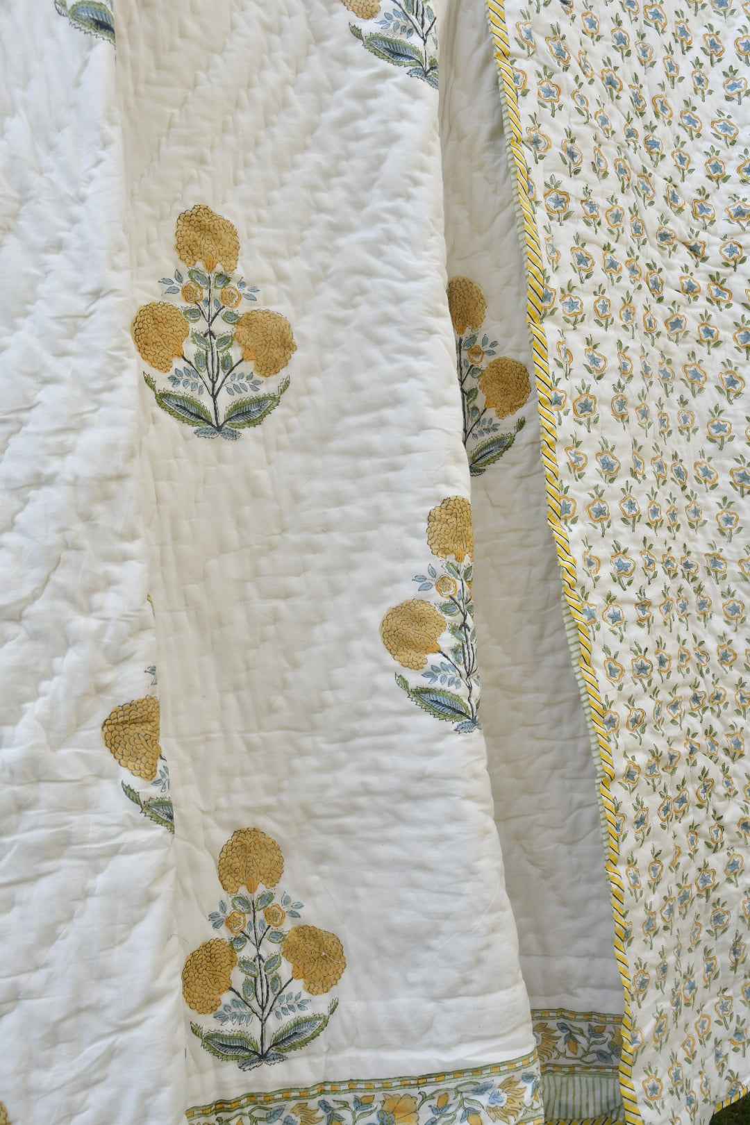 Cotton Quilt Hand Block Bedding Set – Yellow Marigold