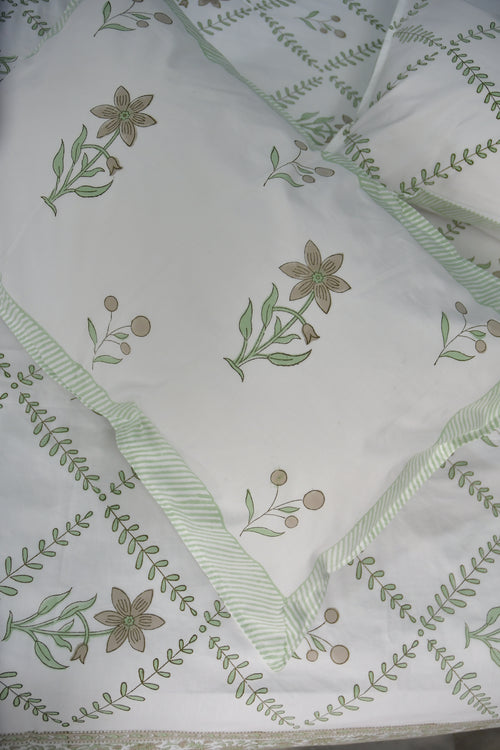 HandBlock Green cotton Bedsheet 