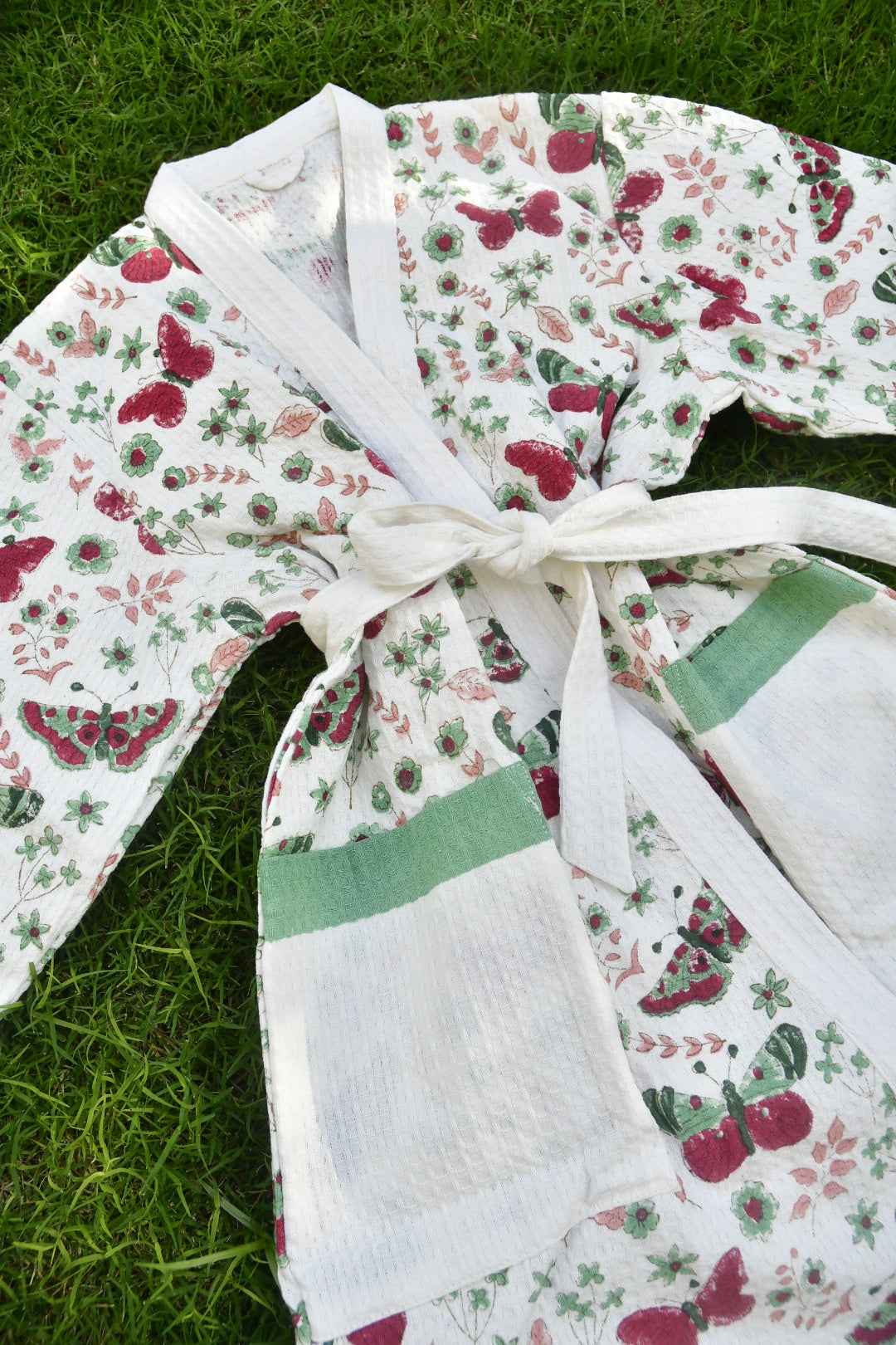 Kids Premium Handblock Waffle Cotton Bathrobe Butterfly Pattern