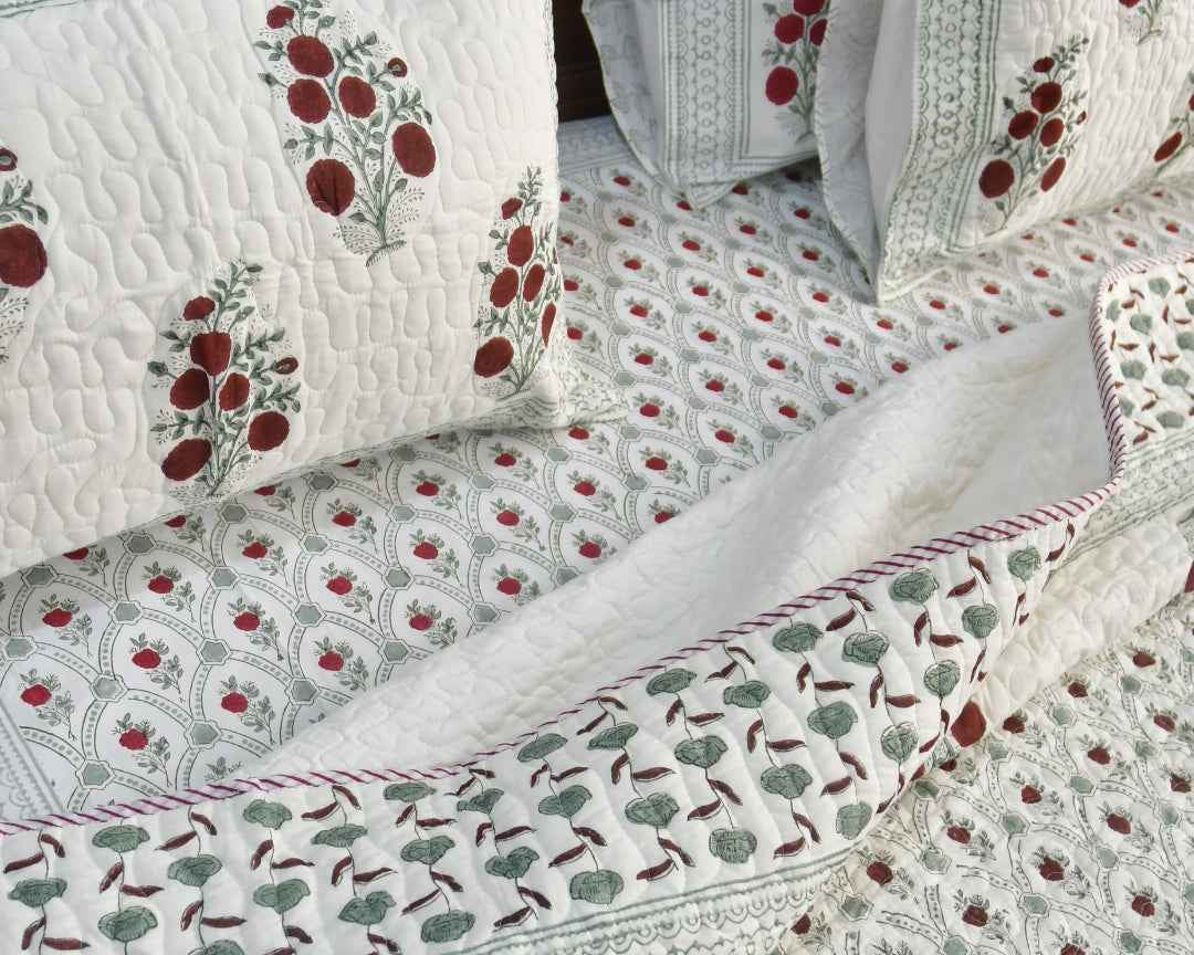 Red Flower Jaal Buta Bedding set : Hand Block Cotton