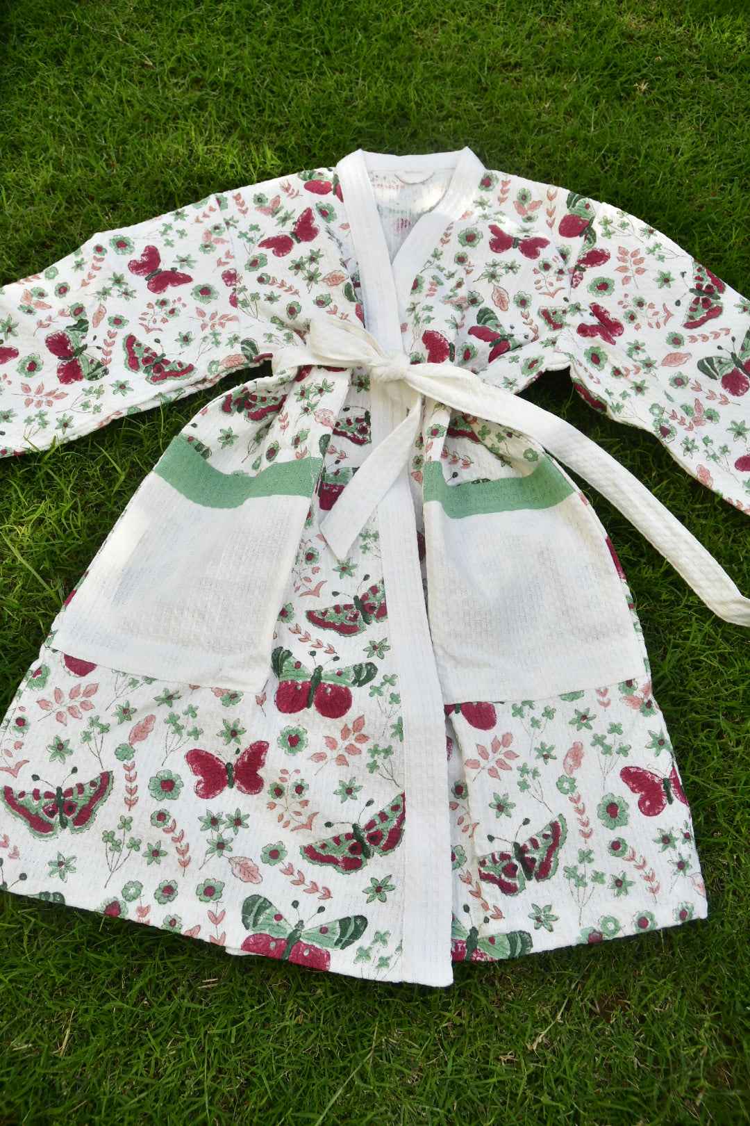 Kids Premium Handblock Waffle Cotton Bathrobe Butterfly Pattern
