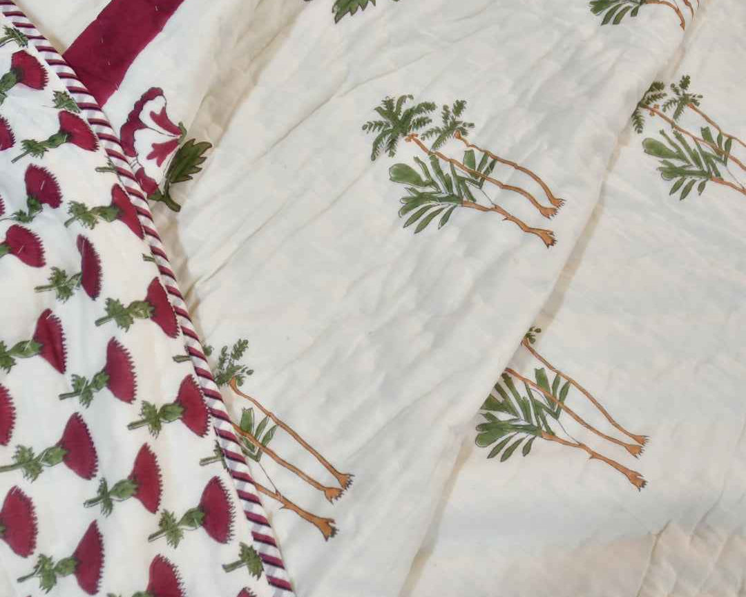 Classic Red Poppy Handblock Cotton Quilt