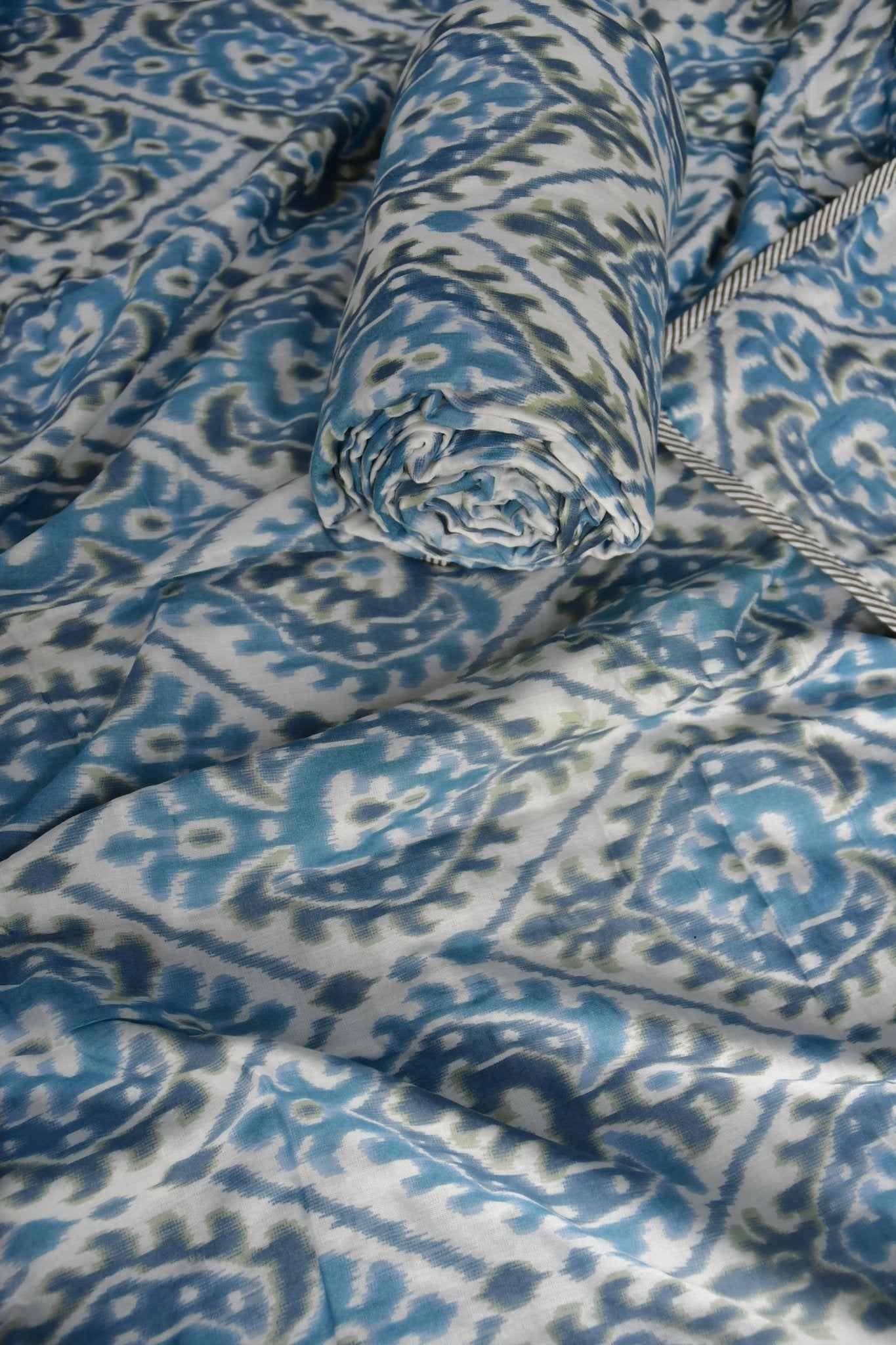 Blue Ikkat Mul Mul Reversible Cotton Dohar
