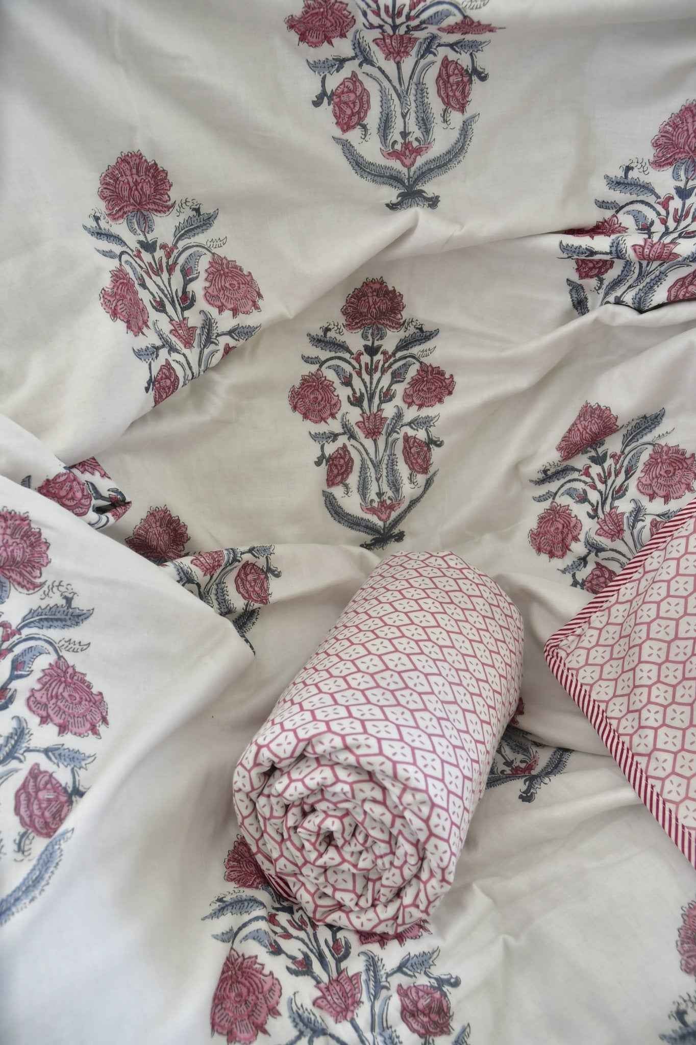 Burnt Pink Buta Print Reversible Cotton Dohar