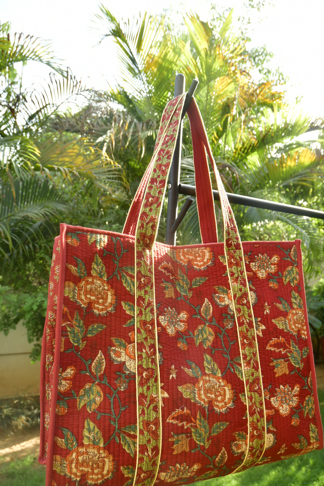 Floral maroon tote bag
