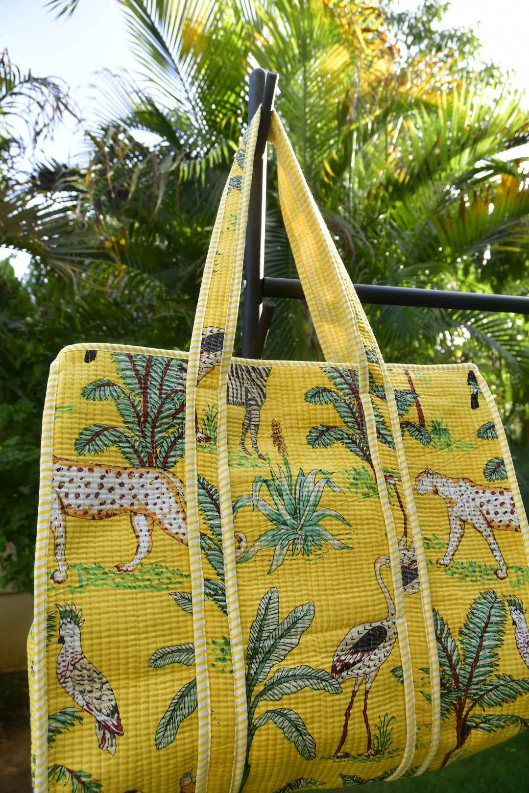 Sunshine Yellow Animal Print Zipper Tote Bag