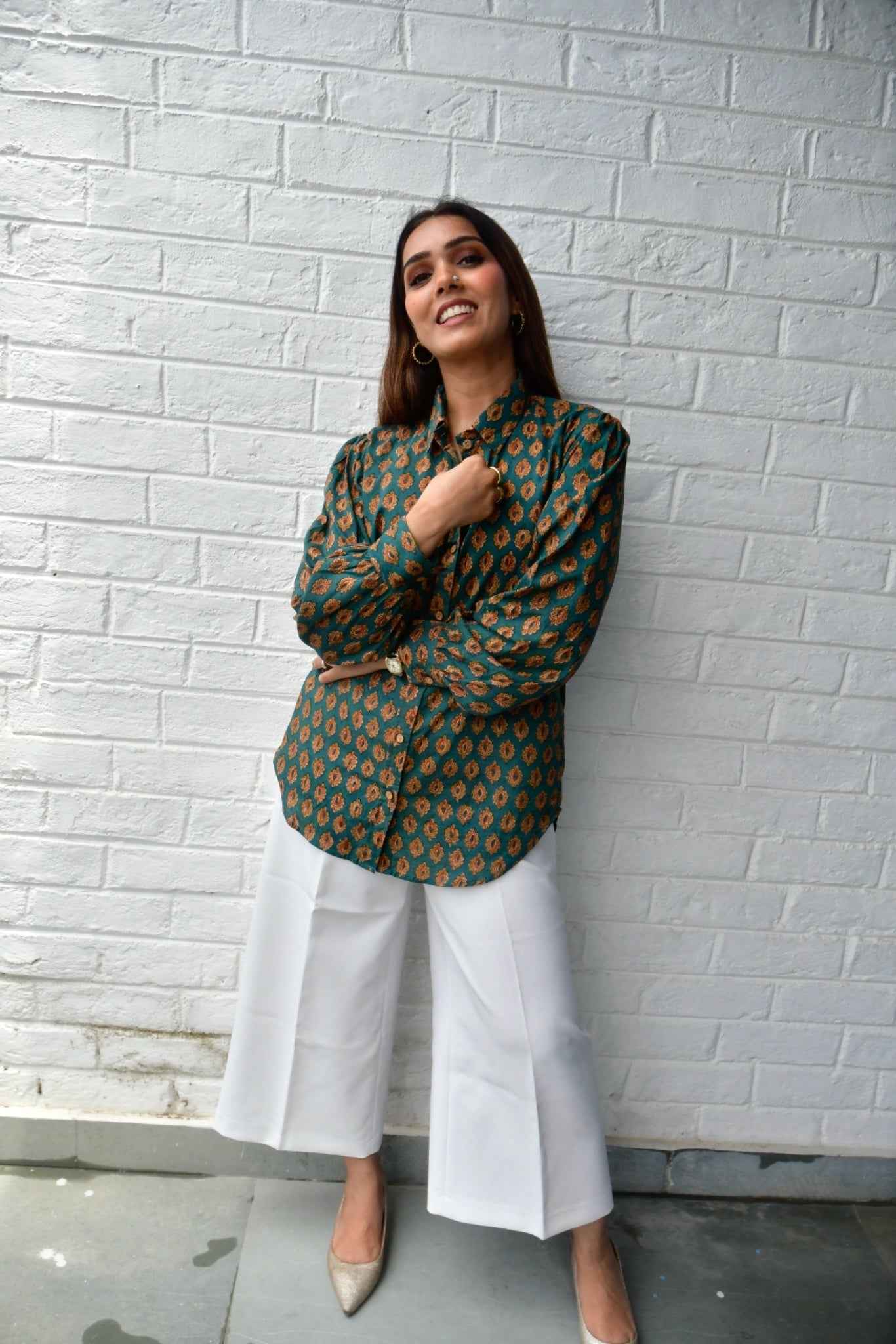 Beetle Green Classic Buta Cotton Shirt