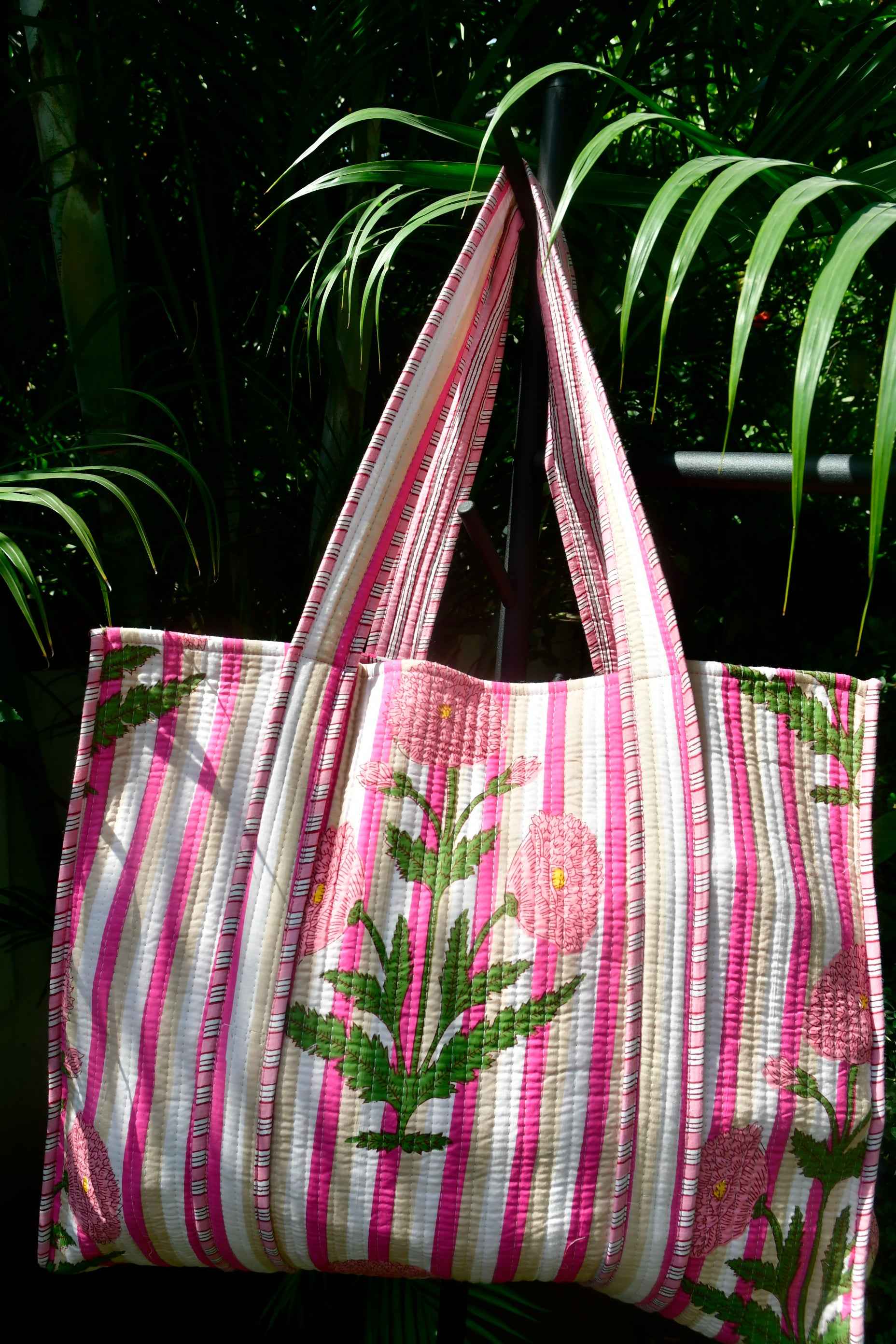 Pink Poppy Tote: Hand-Blocked Statement for Everyday Style