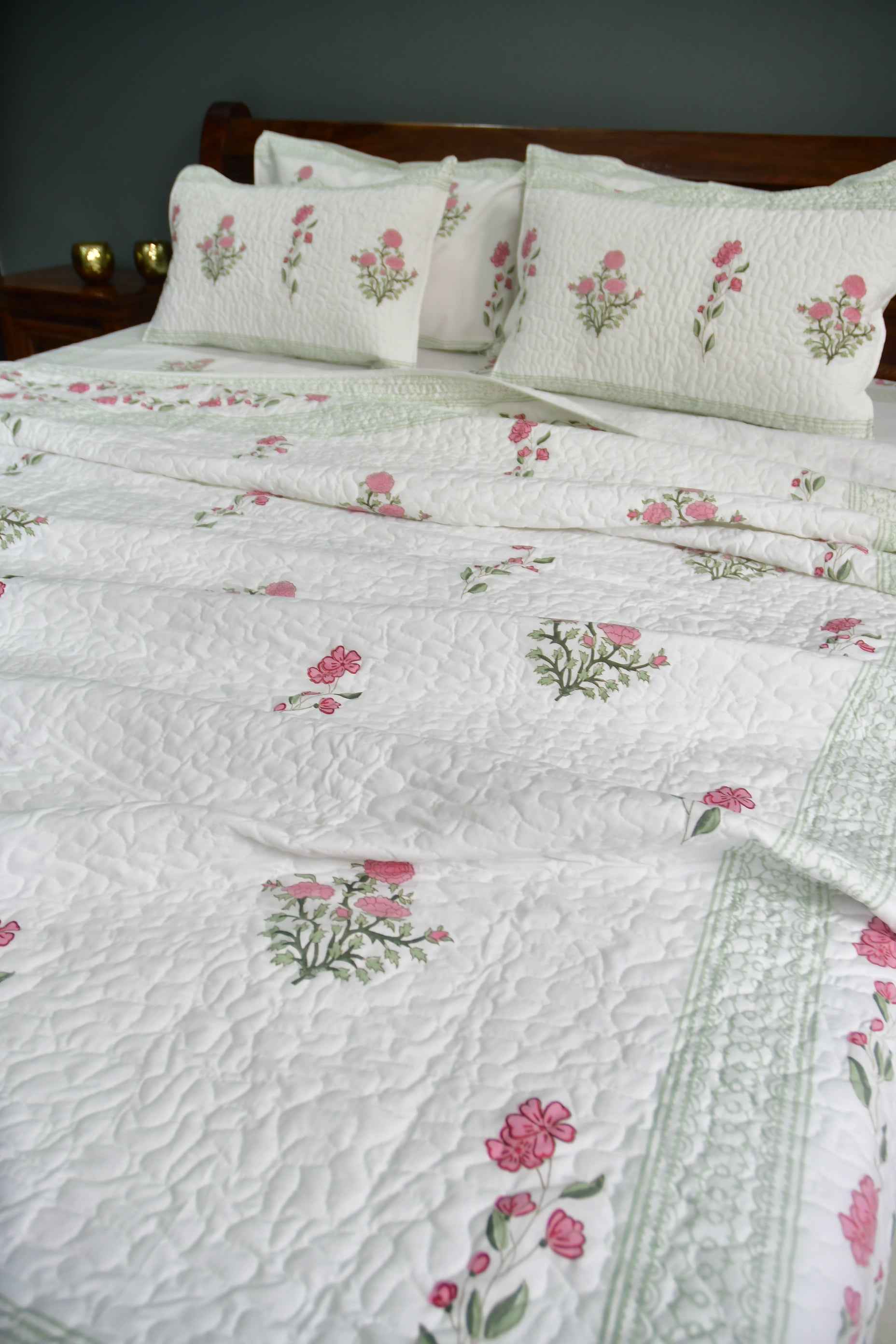 Pink Gulshan Handblock Cotton Bedding set