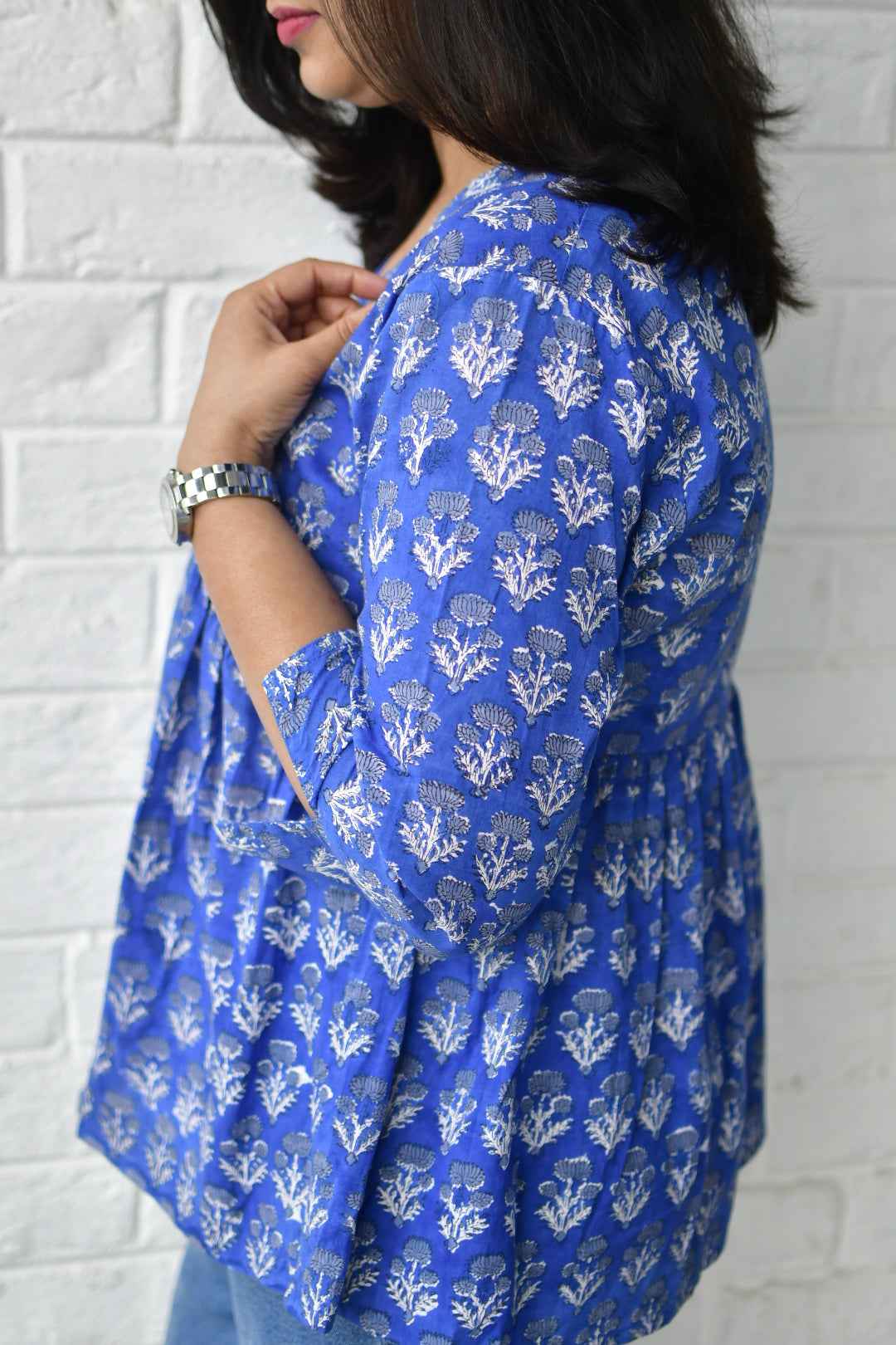 Royal Blue Short Top Handblock : Daily Wear