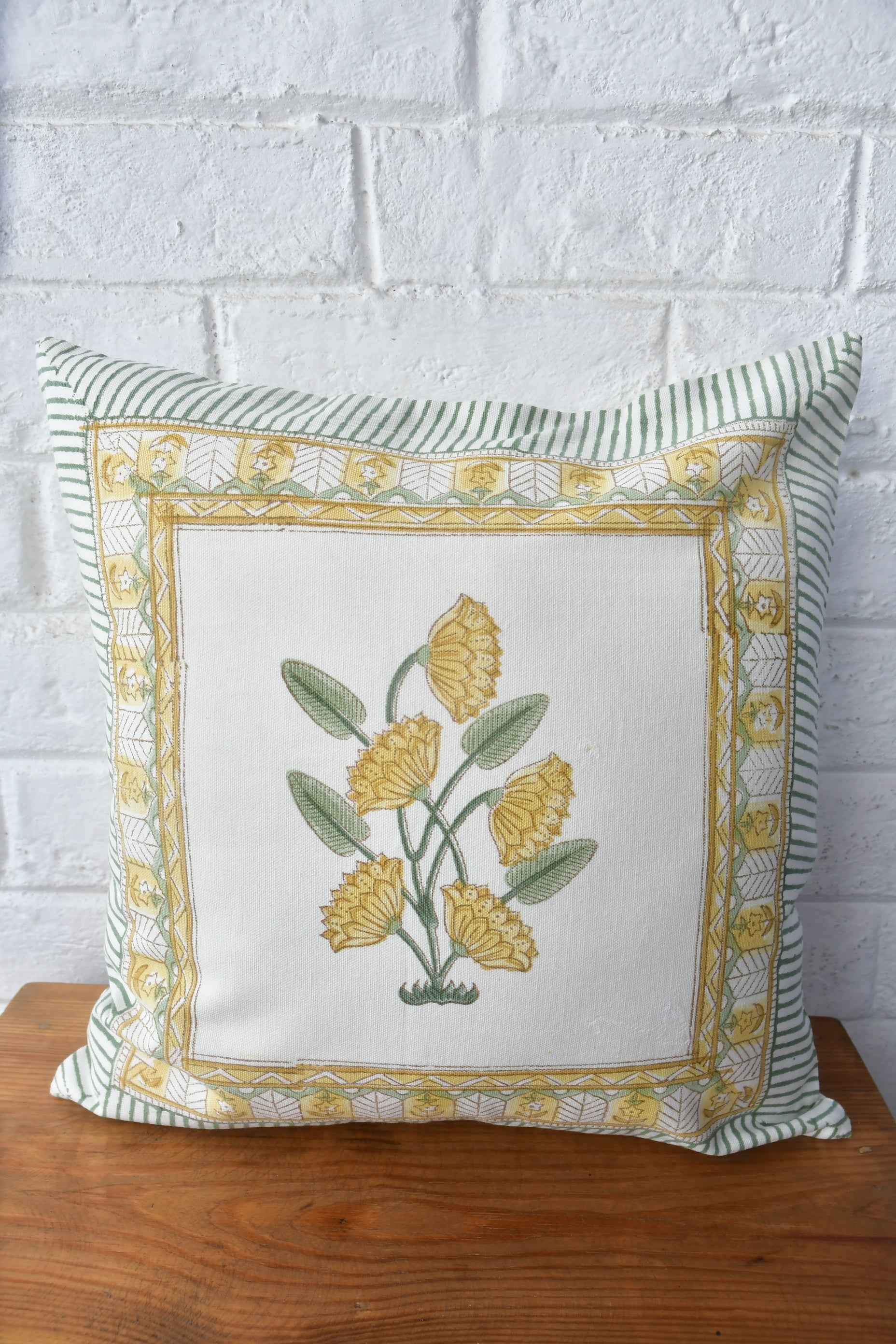 Pretty Yellow Hand Block Cushion: Sunshine for Your Sofa (India)