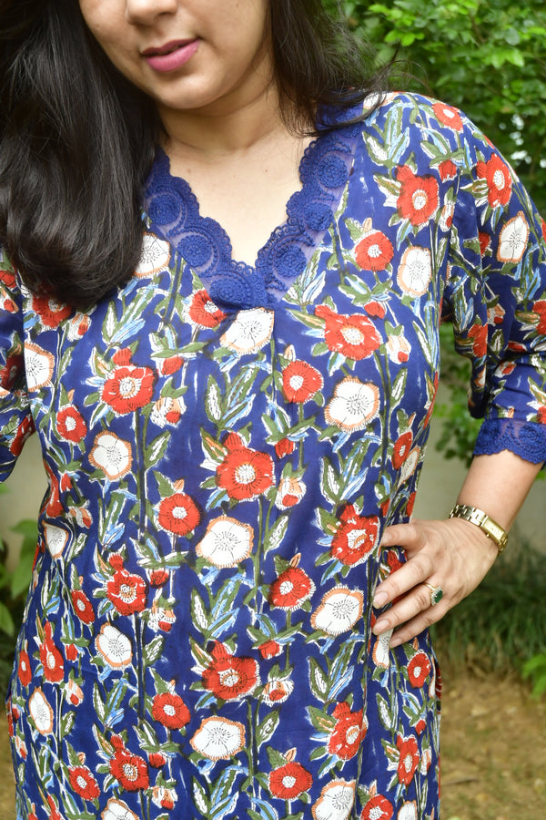 Floral deep blue kurta set