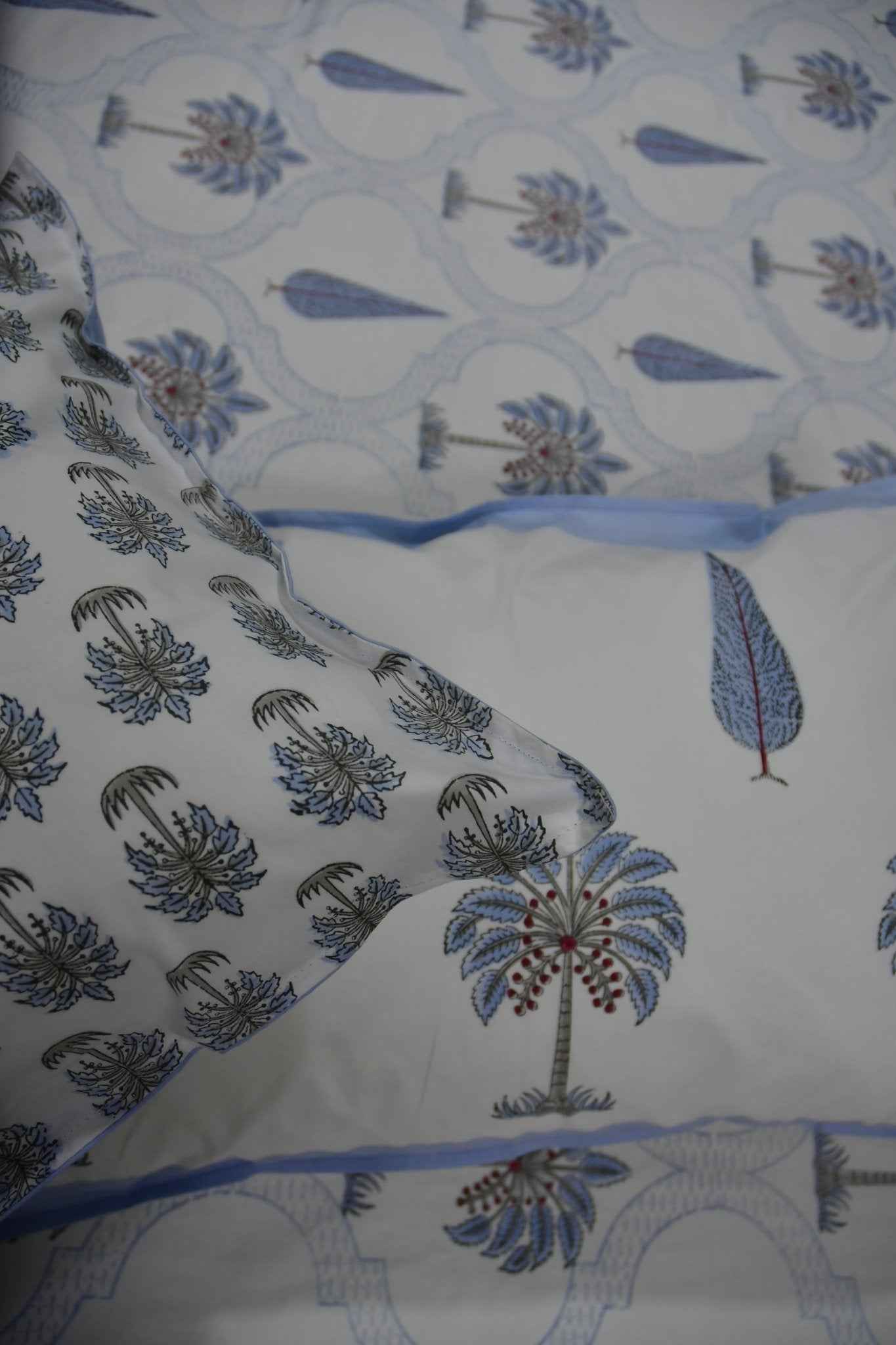 Blue Palm Hand Block Cotton Bedsheet