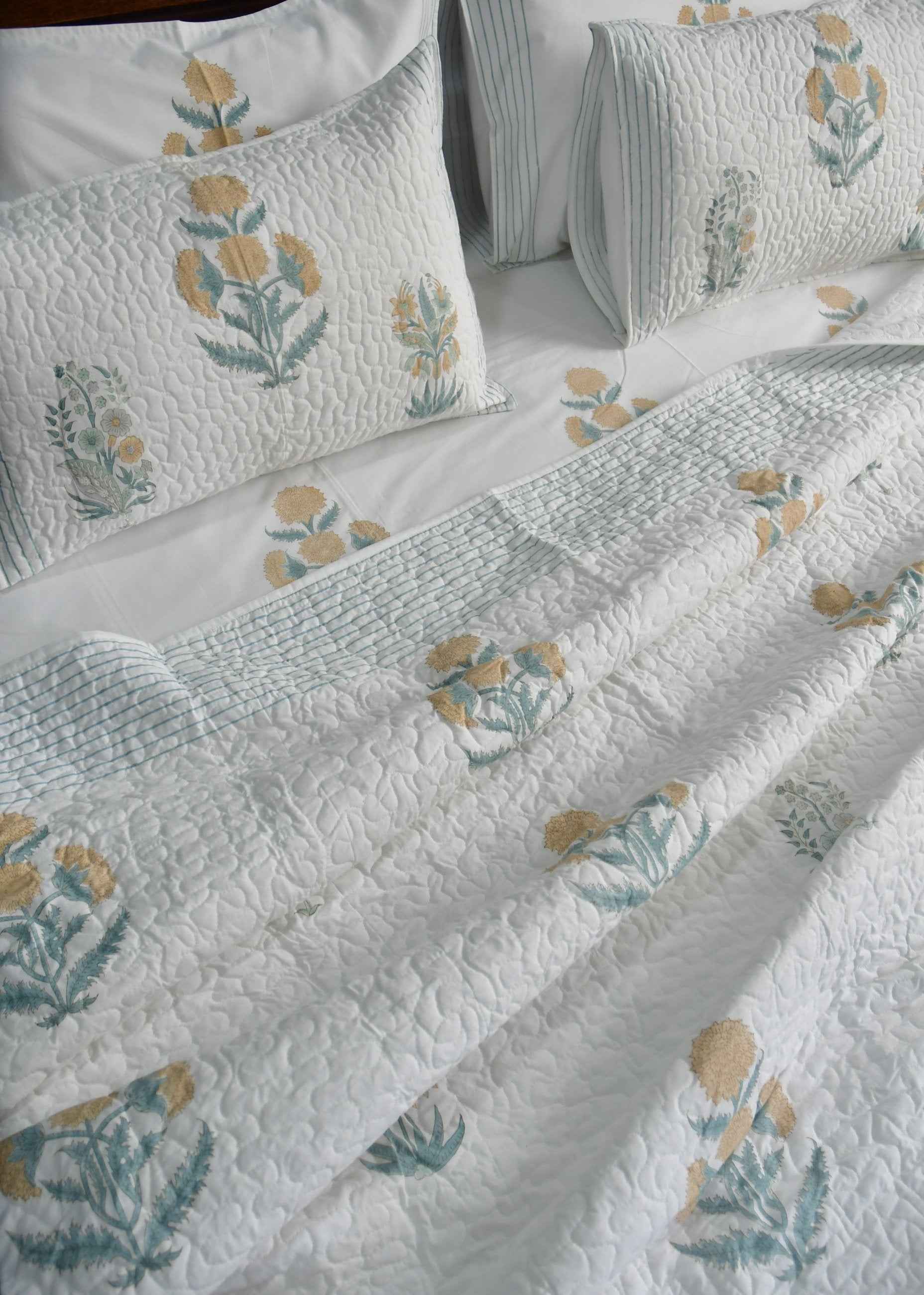 Yellow Poppy Handblock Cotton Bedding set