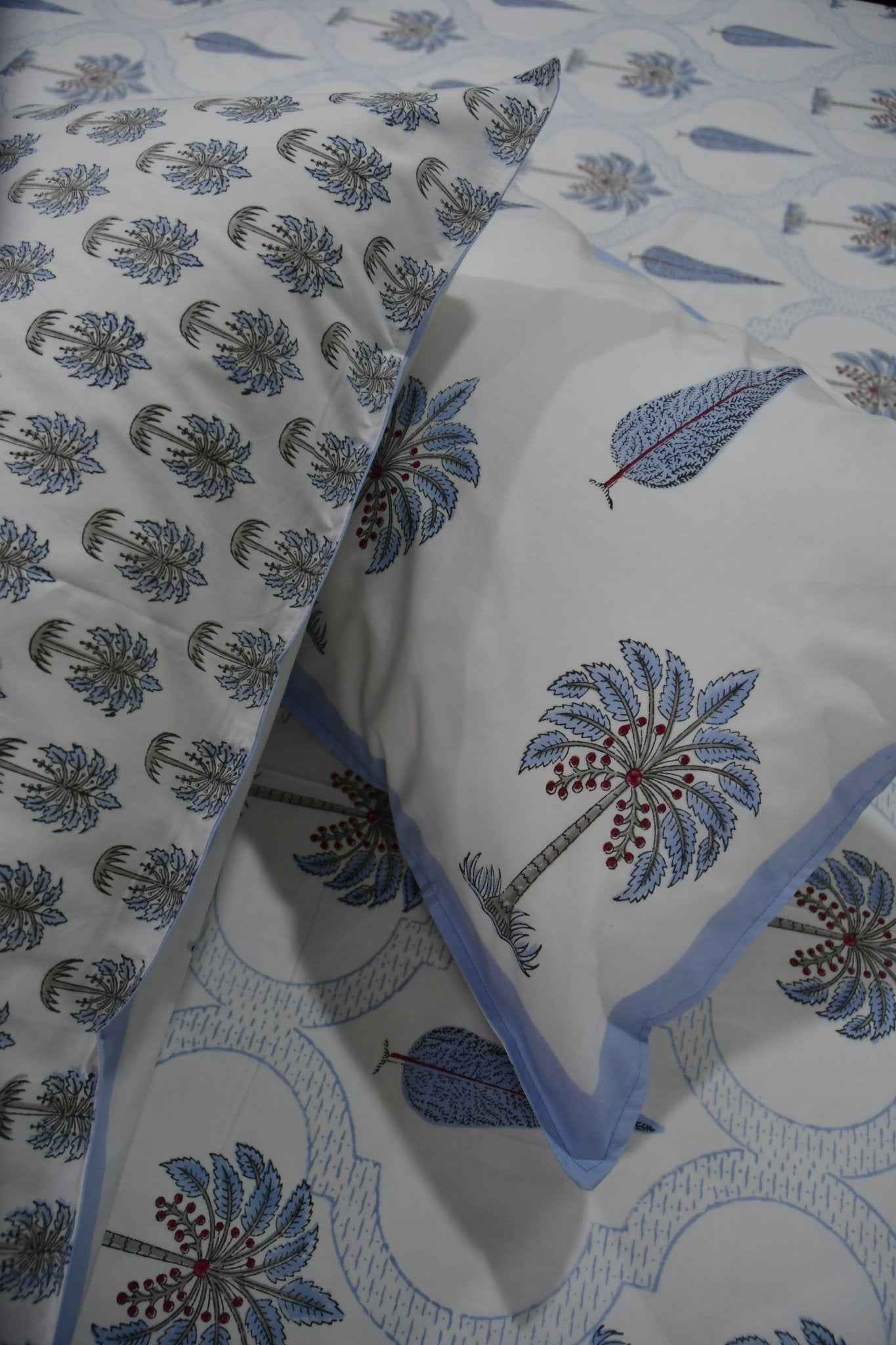 Blue Palm Hand Block Cotton Bedsheet