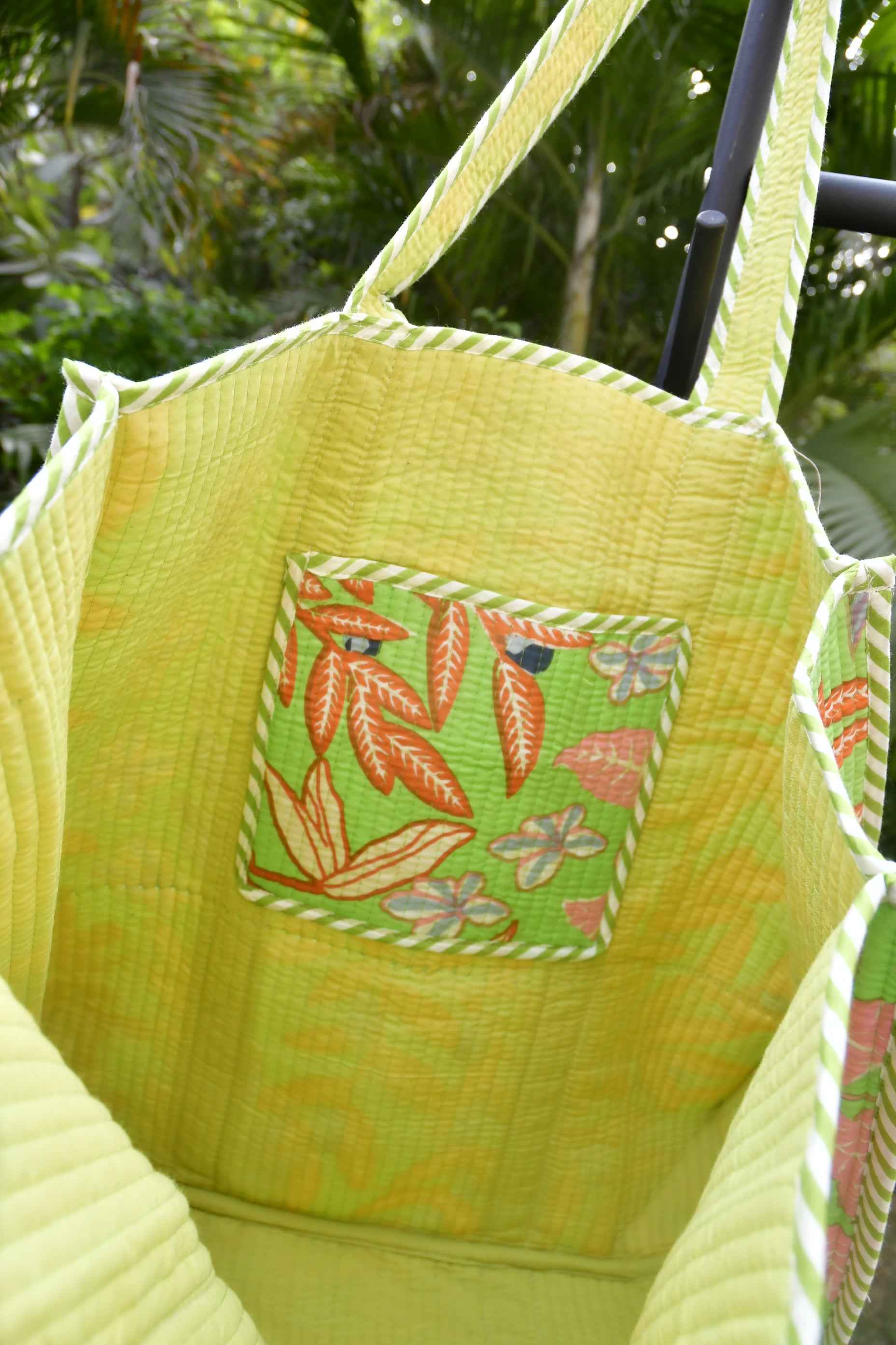 Light Green Floral Tote, Handcrafted and stylish