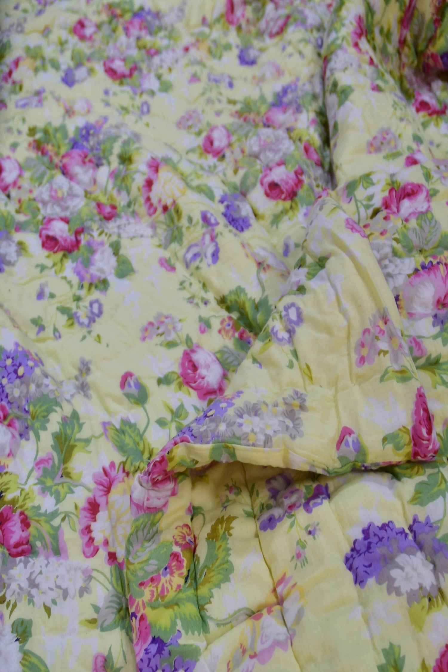 Yellow Floral Handblock Quilt - Sunshine Elegance
