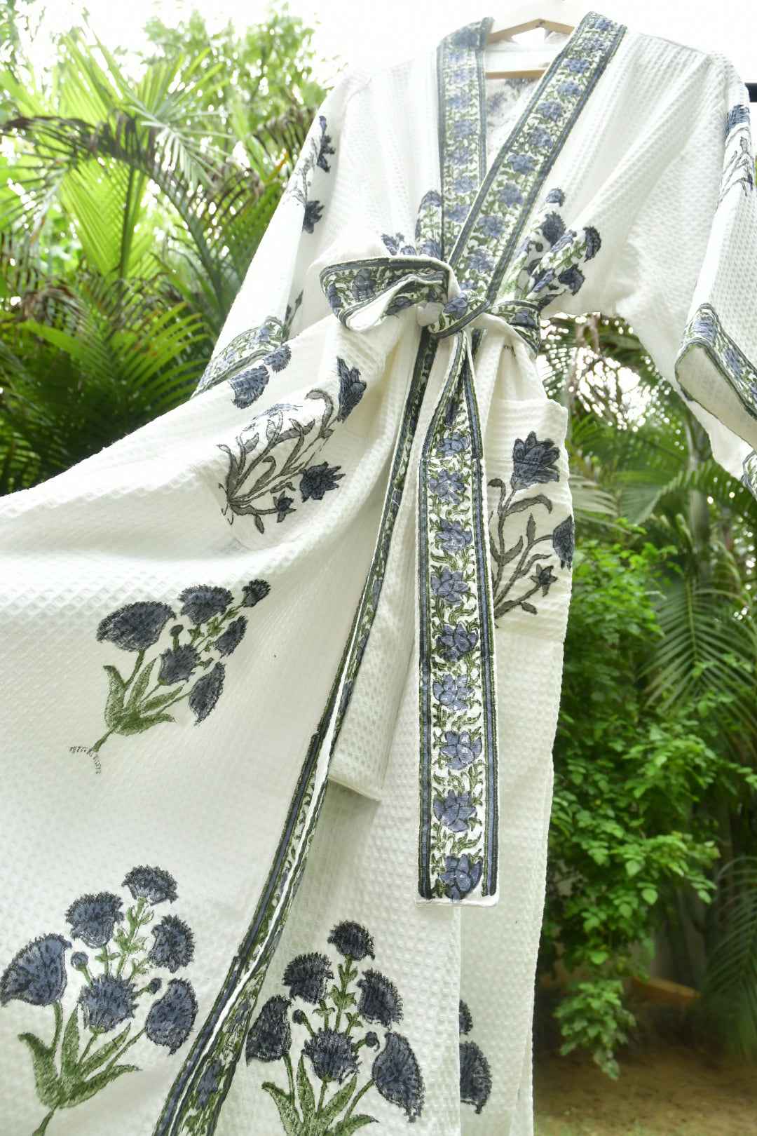 Cotton Bathrobe : Deep Blue Buta Block Print
