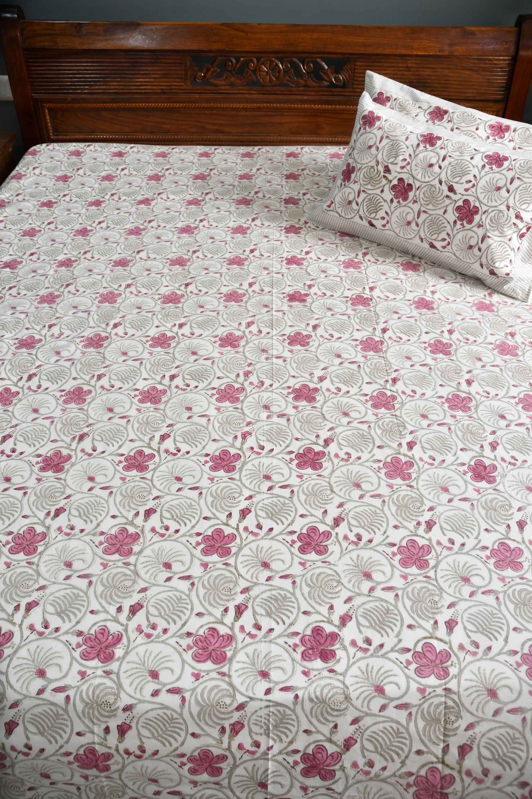 Hibiscus Bloom Bedsheet: Hand-Blocked Paradise