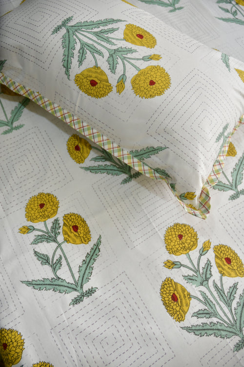 Yellow poppy cotton Bedsheet