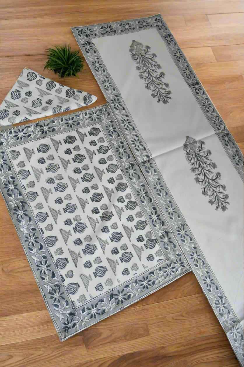 Grey and White Table Mat Napkin Runner