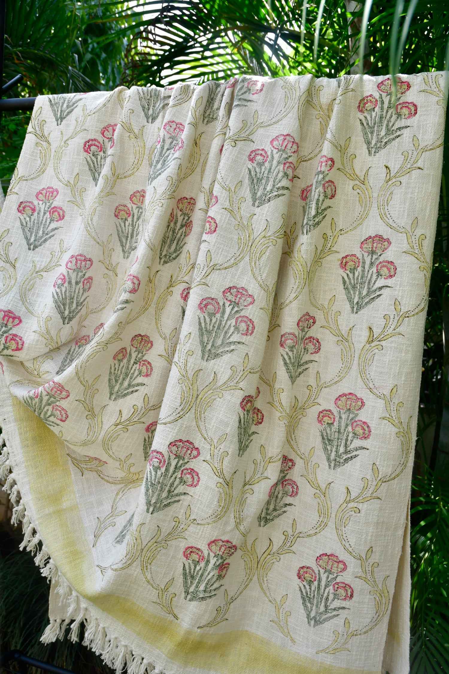 Green Pink Jaal Handblock / handcrafted Throw