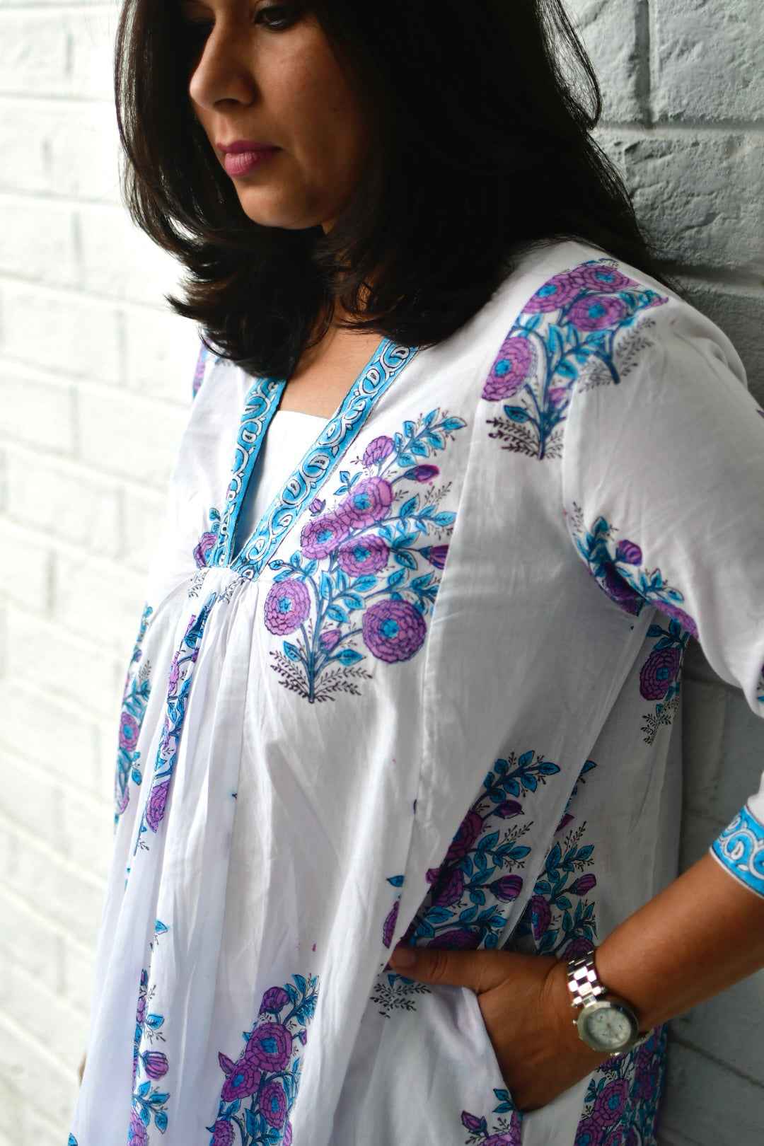 Purple Buta Mughal Kurta Dress : Cotton Delight