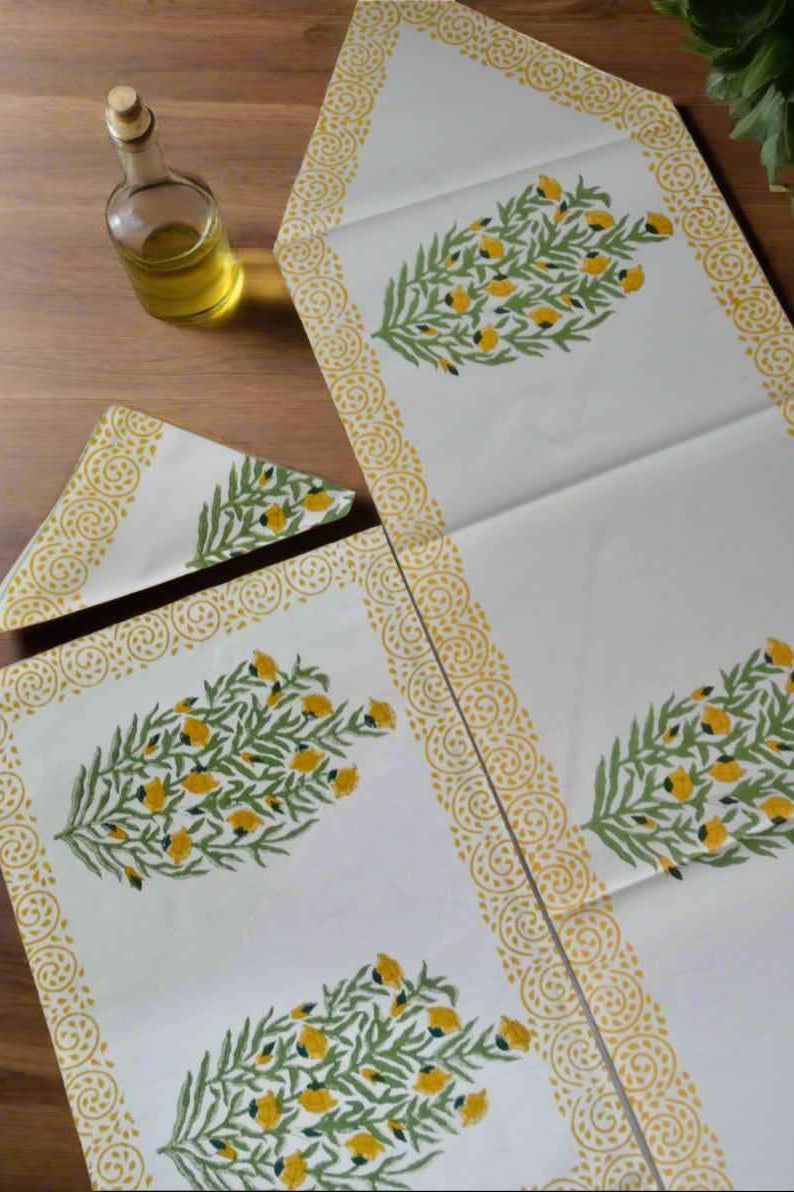 Pretty Yellow Buta Table Mat Napkin Runner
