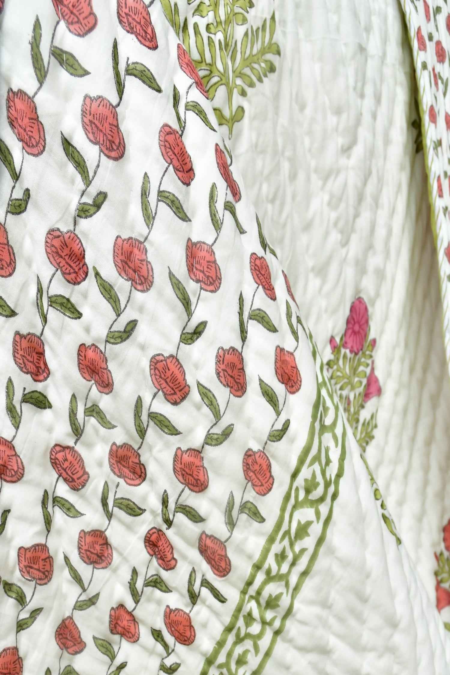 Khoobsurat Floral Mul Mul Handblock Cotton Quilt