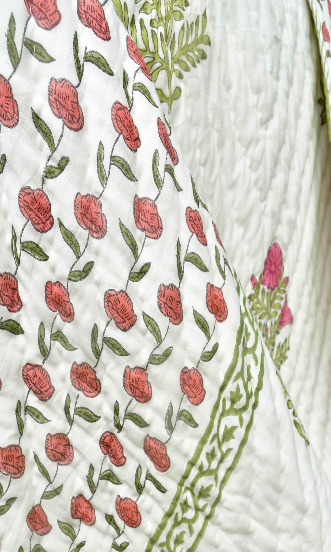 Khoobsurat Floral Mul Mul Handblock Cotton Quilt