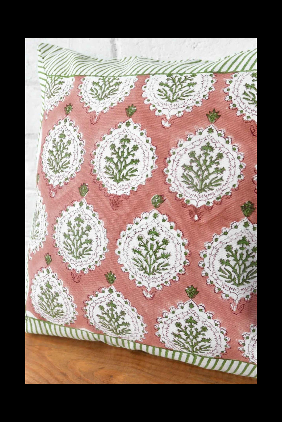 Rust & Green Hand Block Cushion Cover