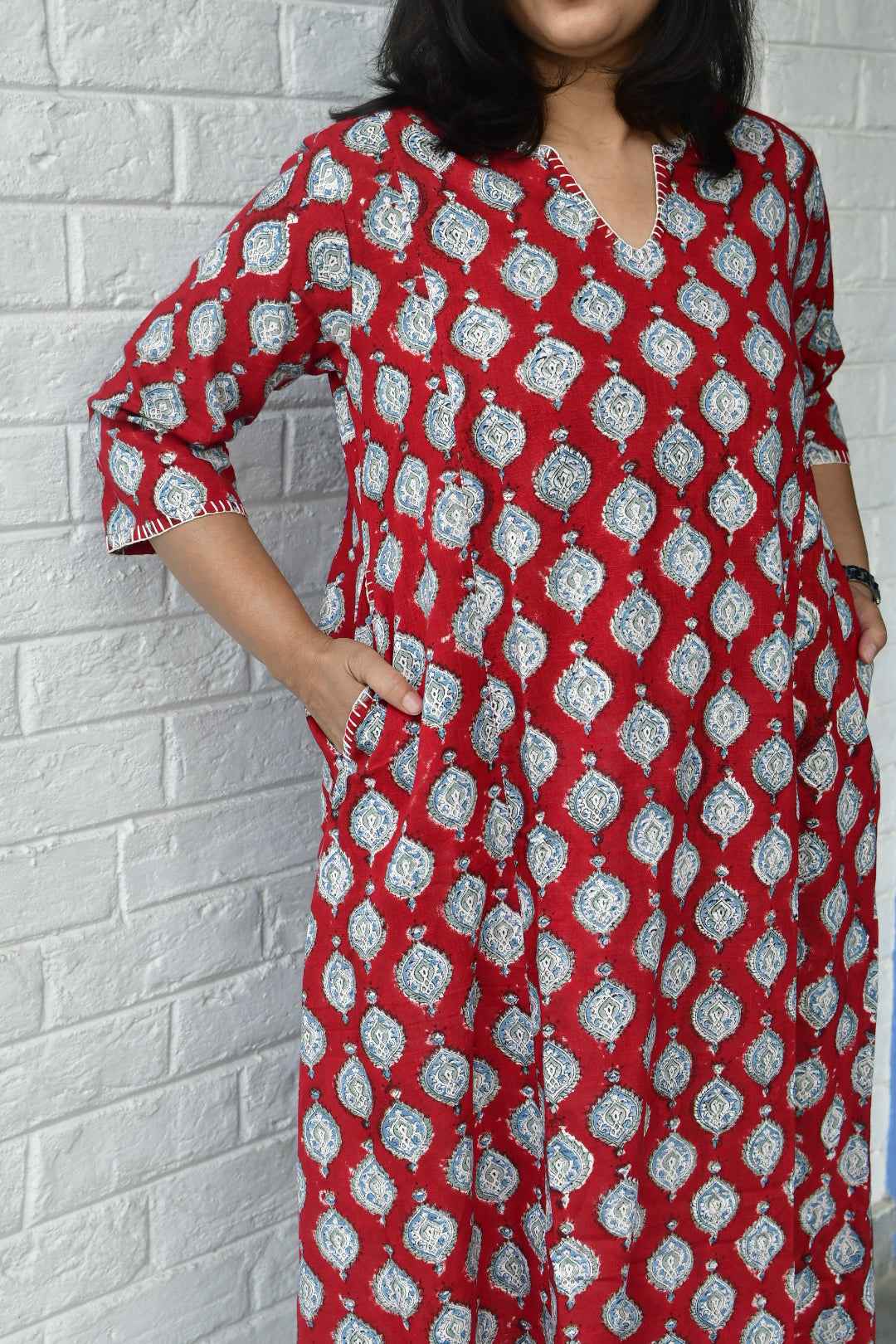 Pretty Red Phiran Kurta : Lightweight, breathable