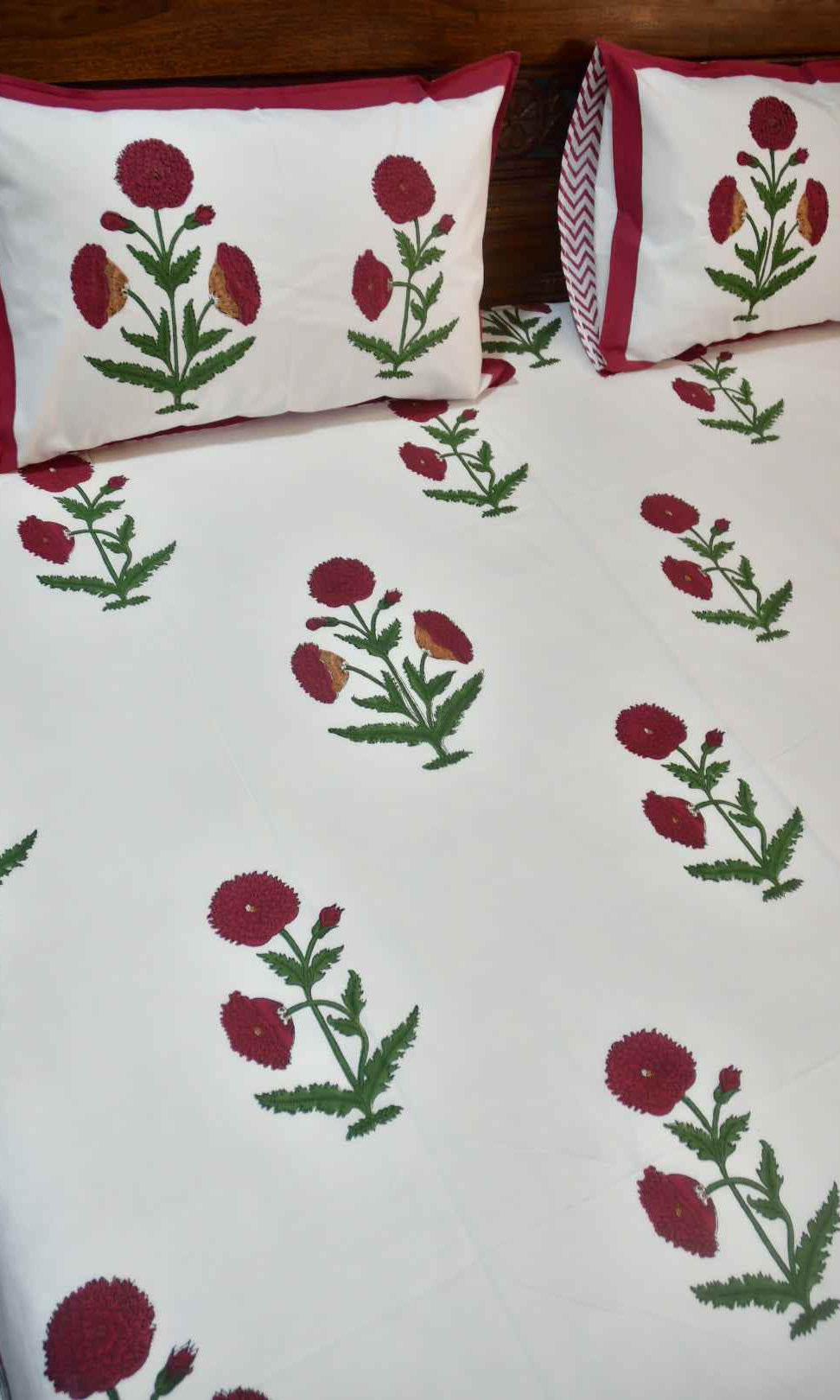 Classic Red Poppy Cotton Handblock Bedsheet
