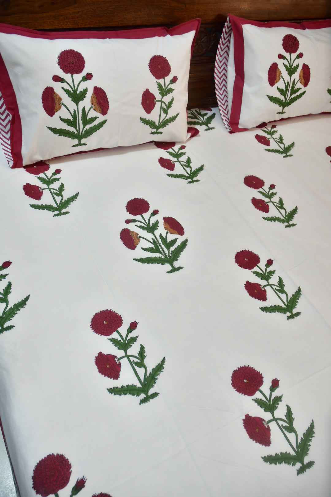 Classic Red Poppy Cotton Handblock Bedsheet