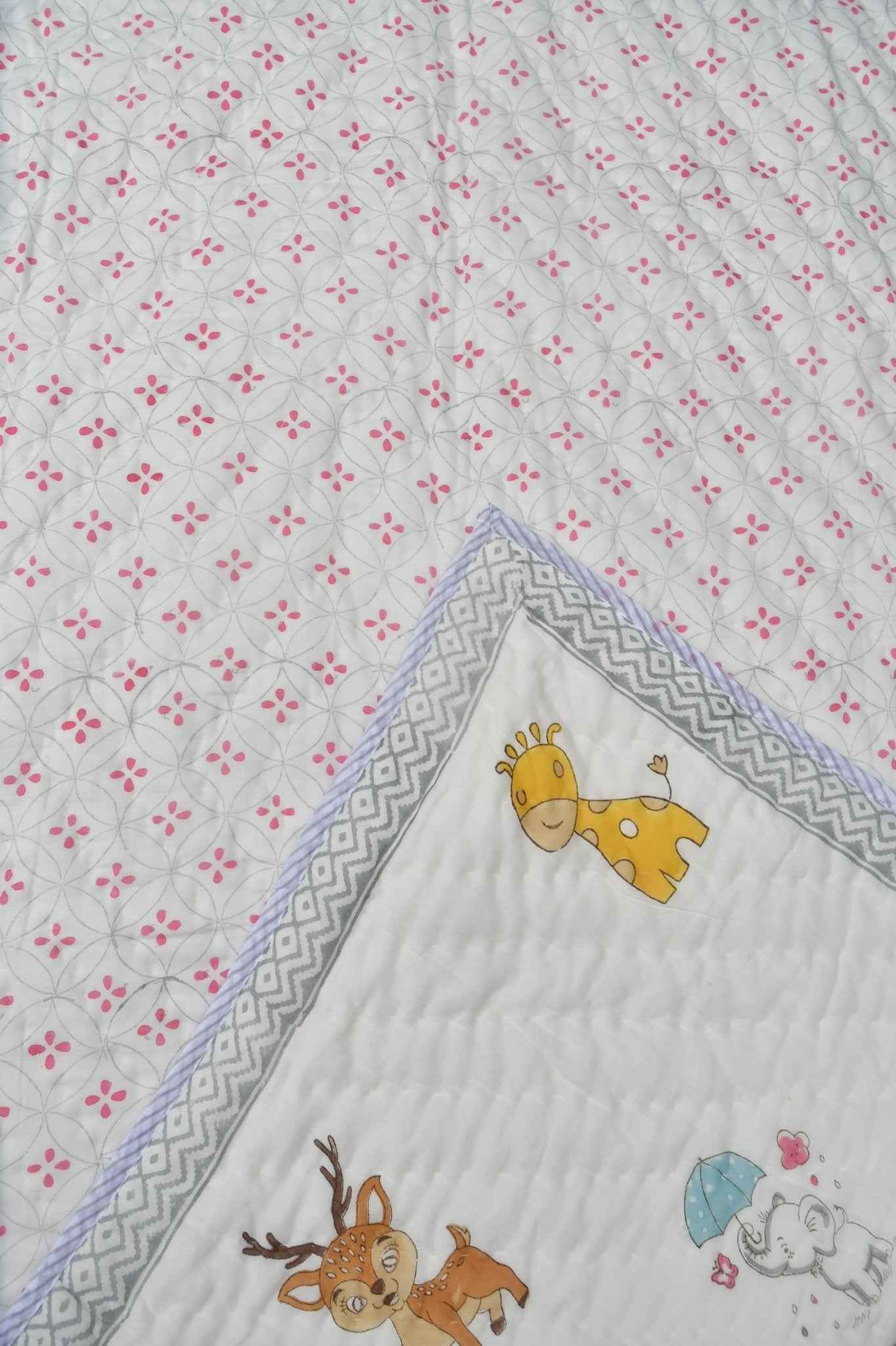 Bambi n Giraffe Reversible Handblock Baby Quilt