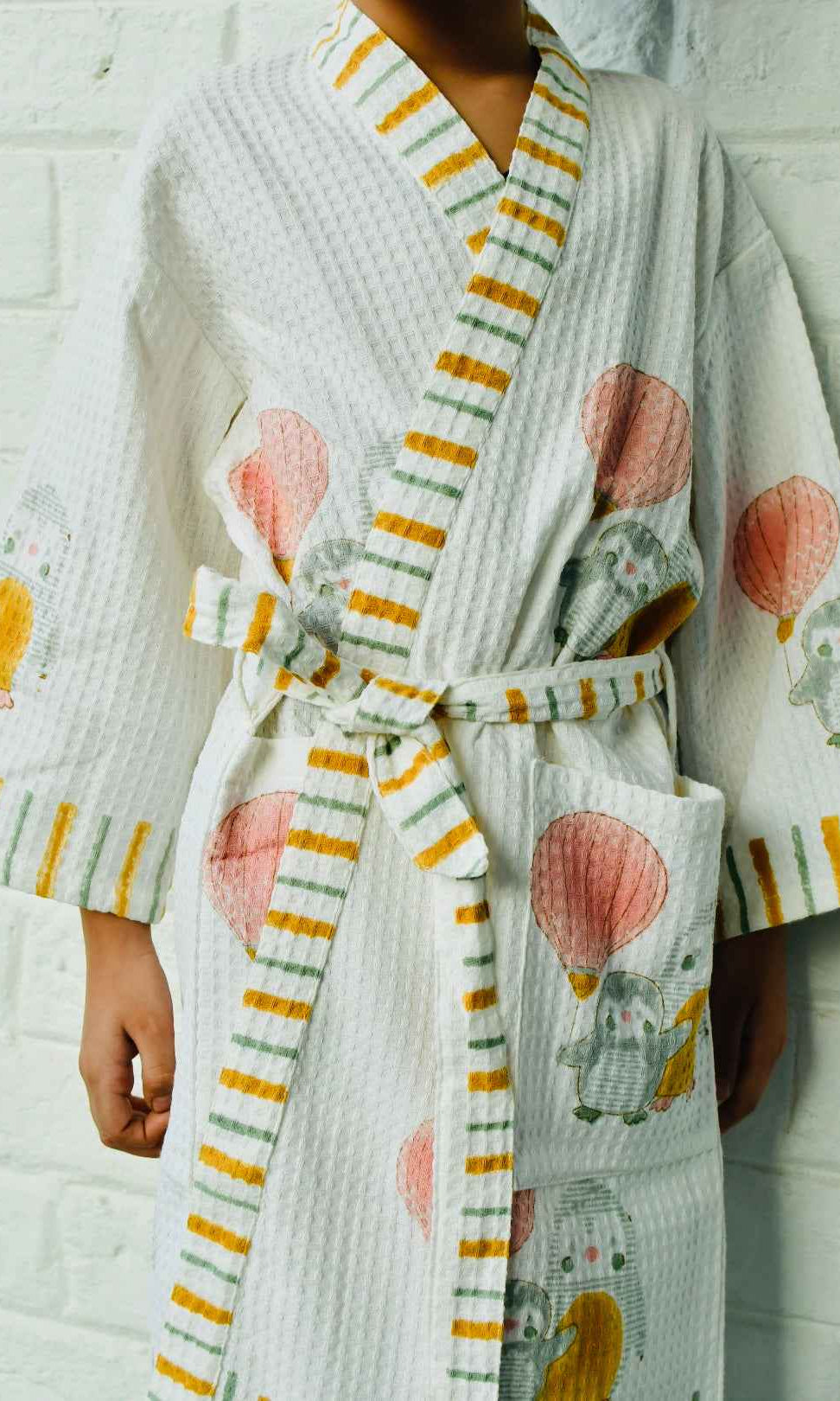 Kids HandBlock Premium Waffle Cotton Bathrobe Balloon Pattern