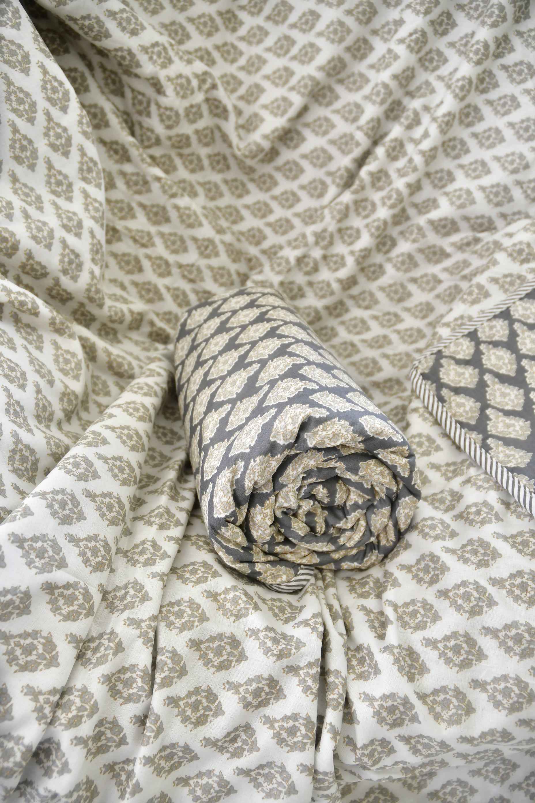 Grey Bagru Print Reversible Cotton Dohar