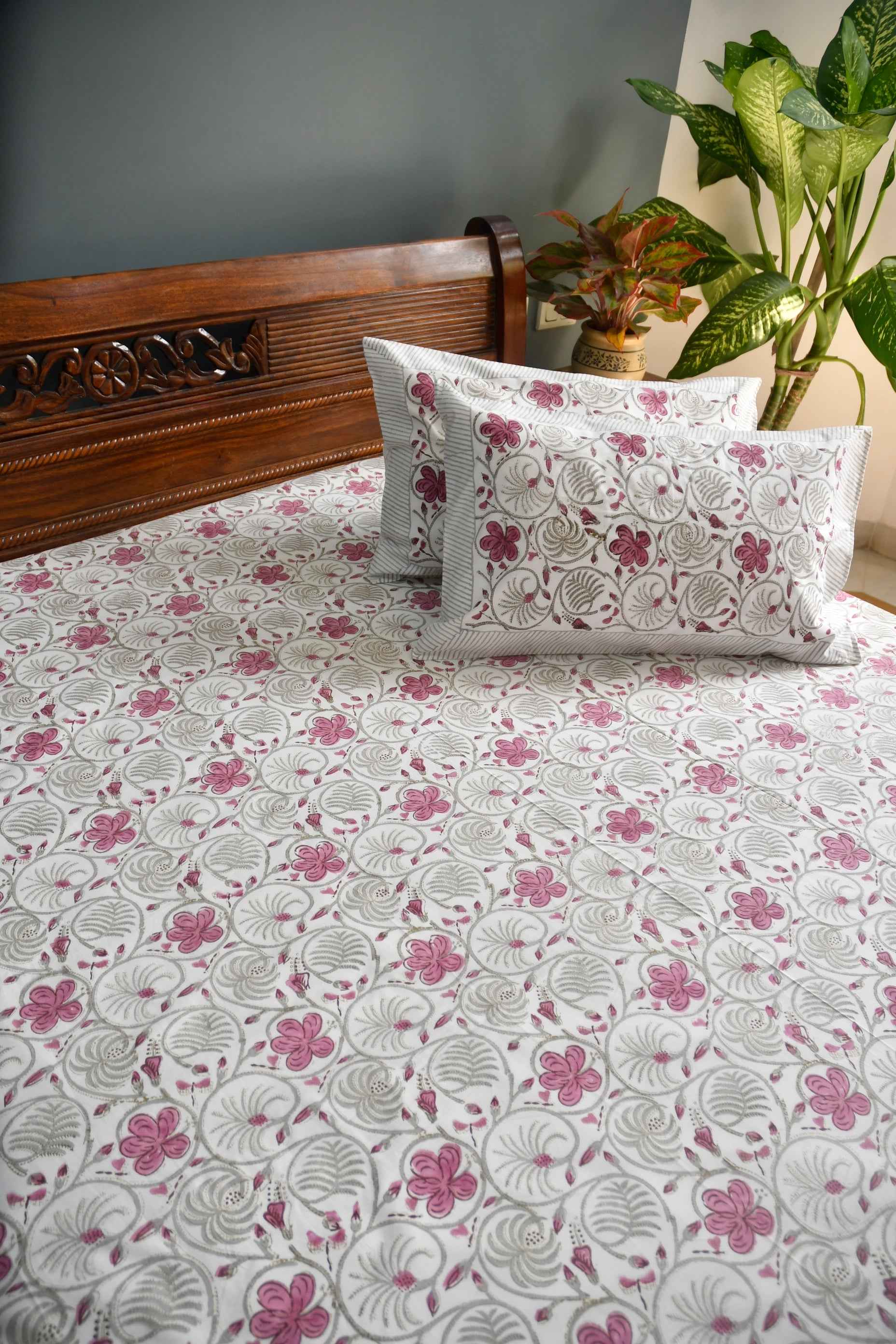 Hibiscus Bloom Bedsheet: Hand-Blocked Paradise