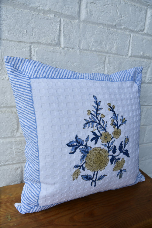 Royal blue with marigold cushion cover