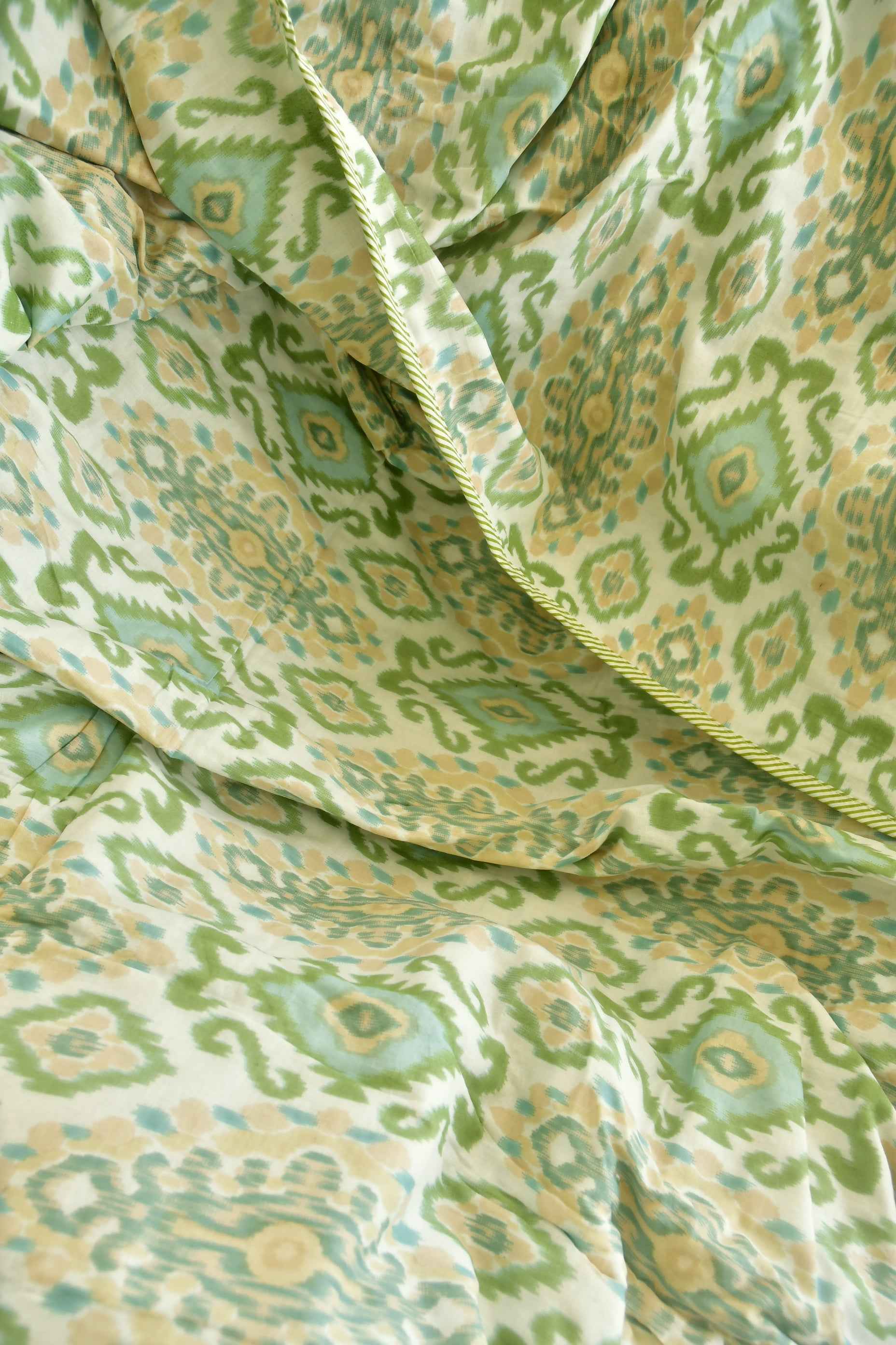 Green and white Ikkat Mul Mul Cotton Dohar