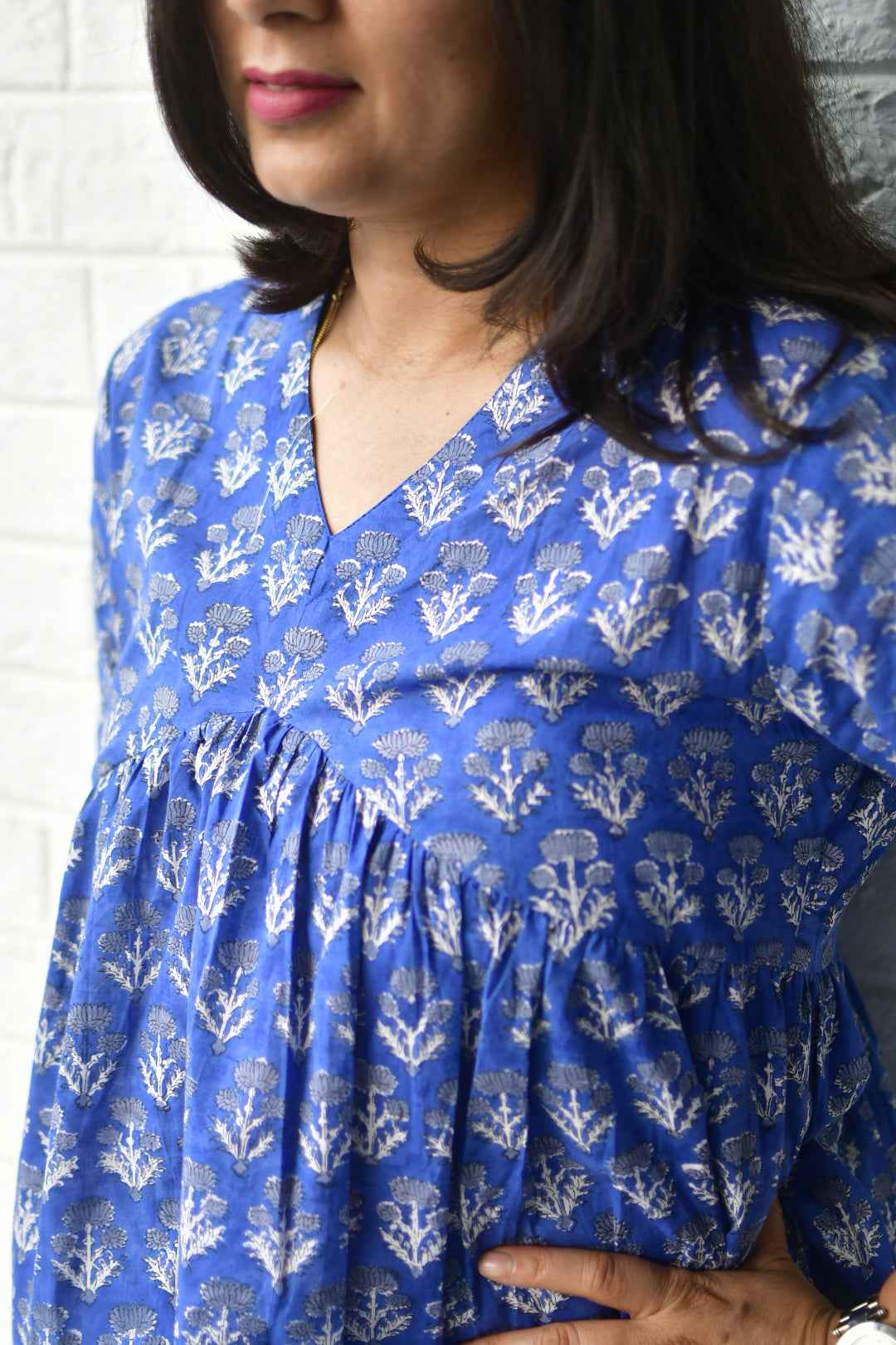 Royal Blue Short Top Handblock : Daily Wear