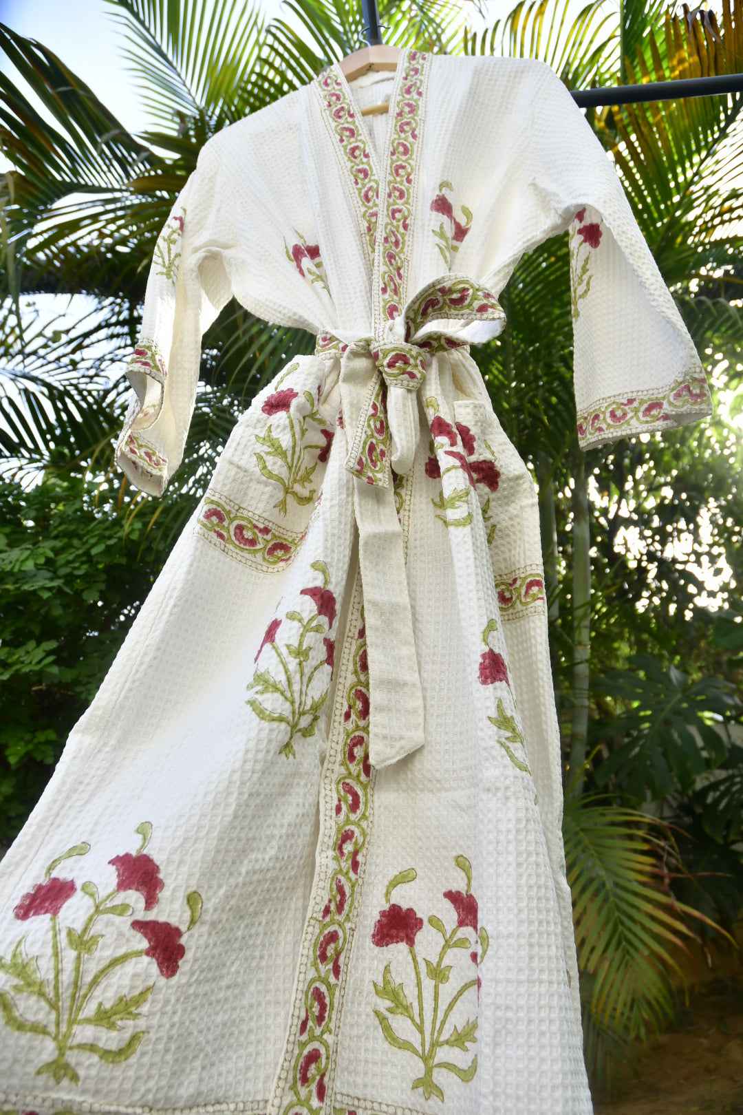 Bahaara Handblock Waffle Cotton Bathrobe