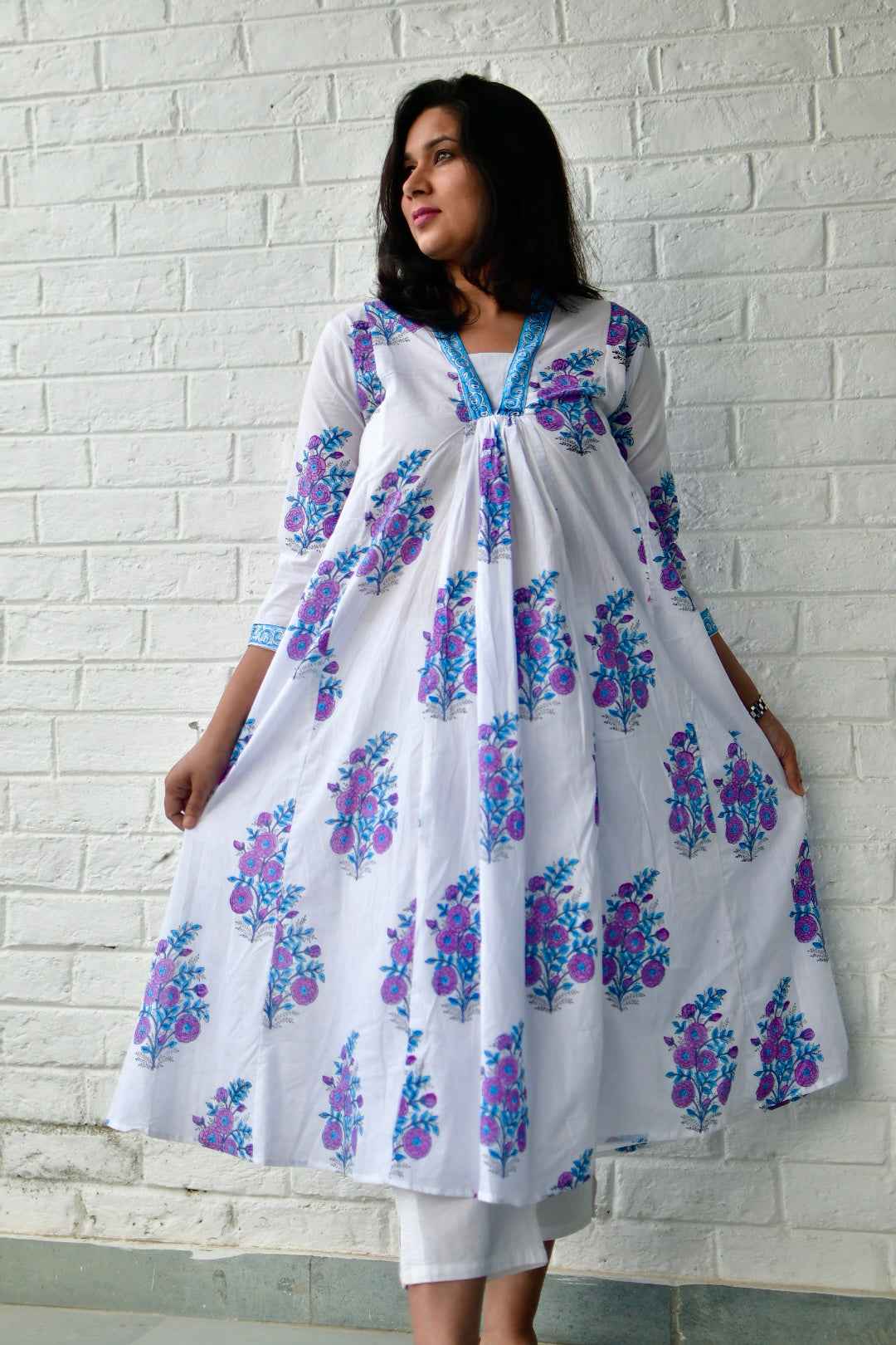 Purple Buta Mughal Kurta Dress : Cotton Delight