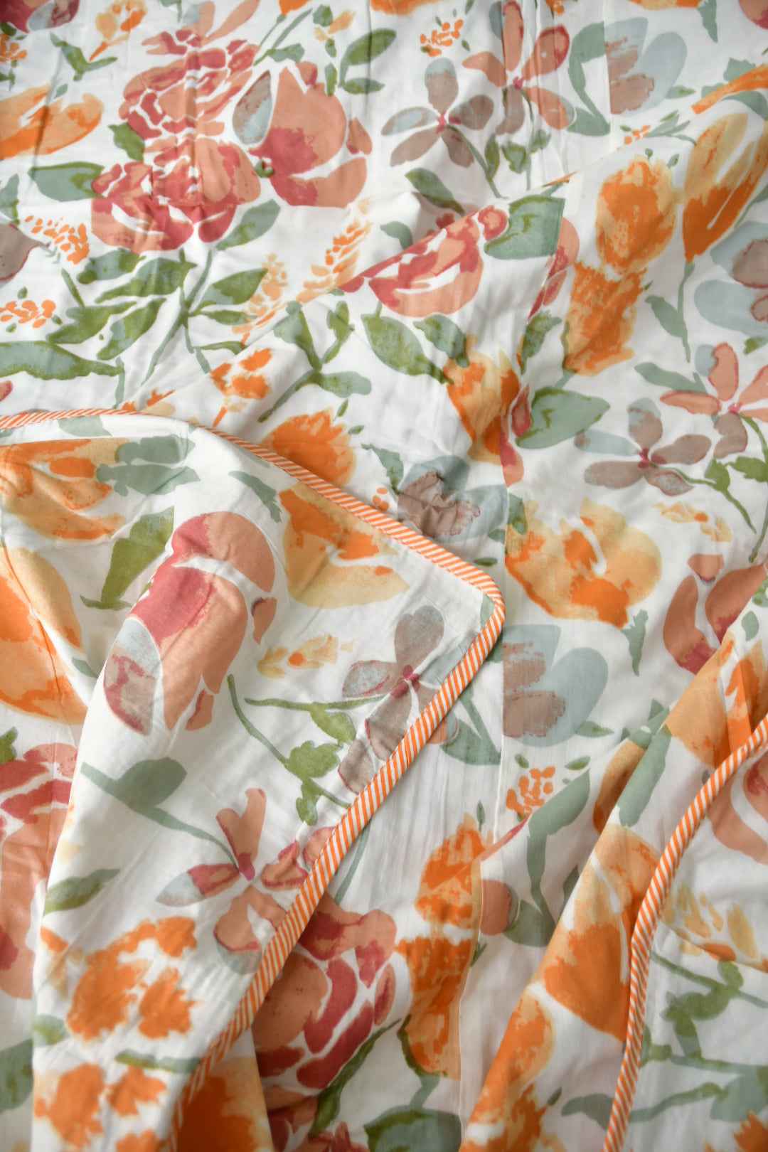 Pastel Orange Floral Dohar: Soft Mul Mul Cotton